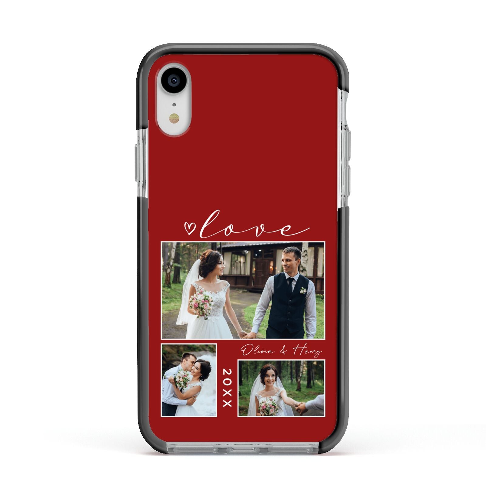 Valentine Wedding Photo Personalised Apple iPhone XR Impact Case Black Edge on Silver Phone