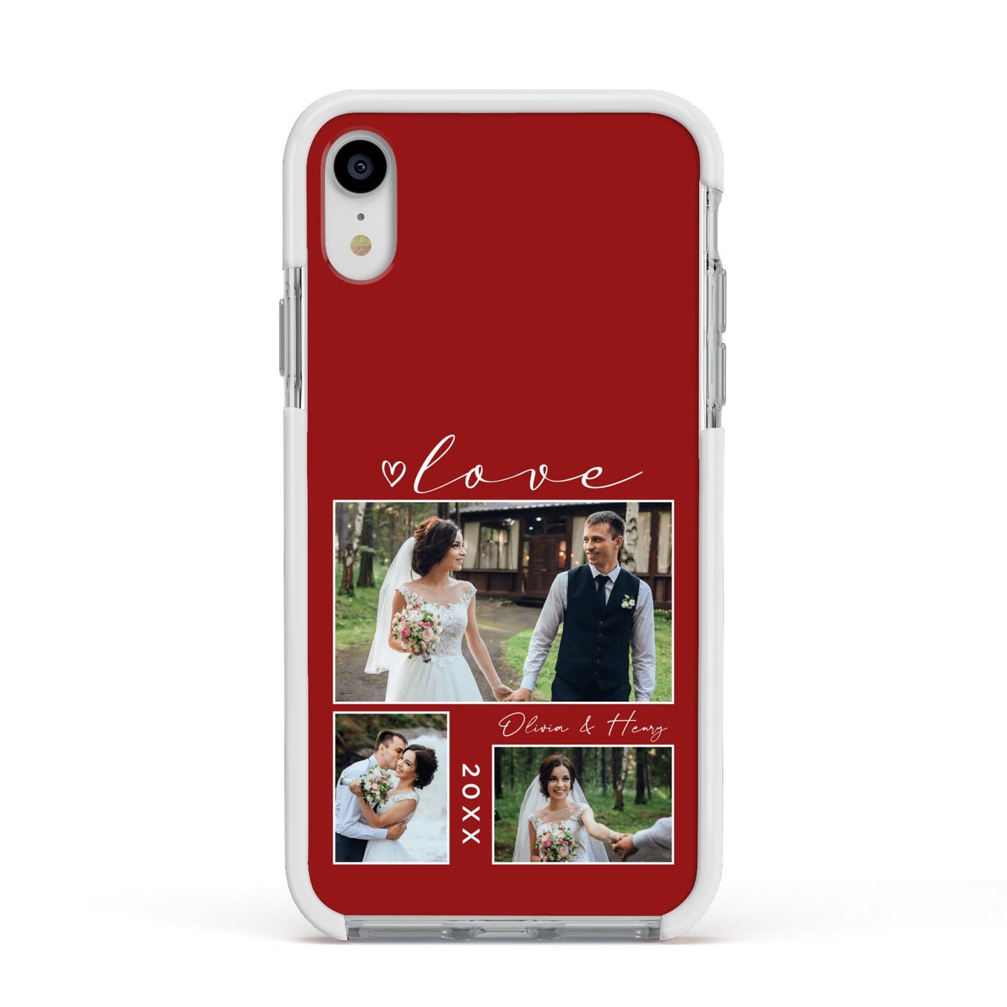 Valentine Wedding Photo Personalised Apple iPhone XR Impact Case White Edge on Silver Phone