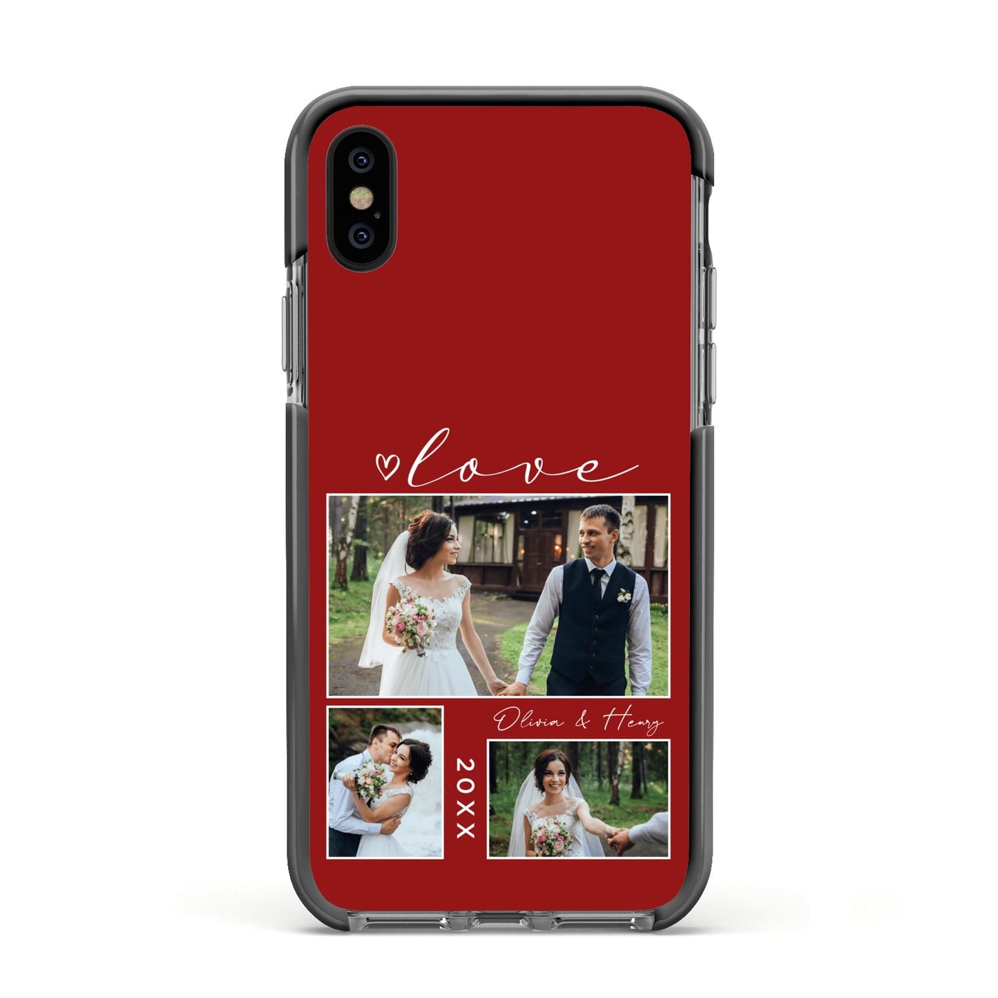 Valentine Wedding Photo Personalised Apple iPhone Xs Impact Case Black Edge on Black Phone