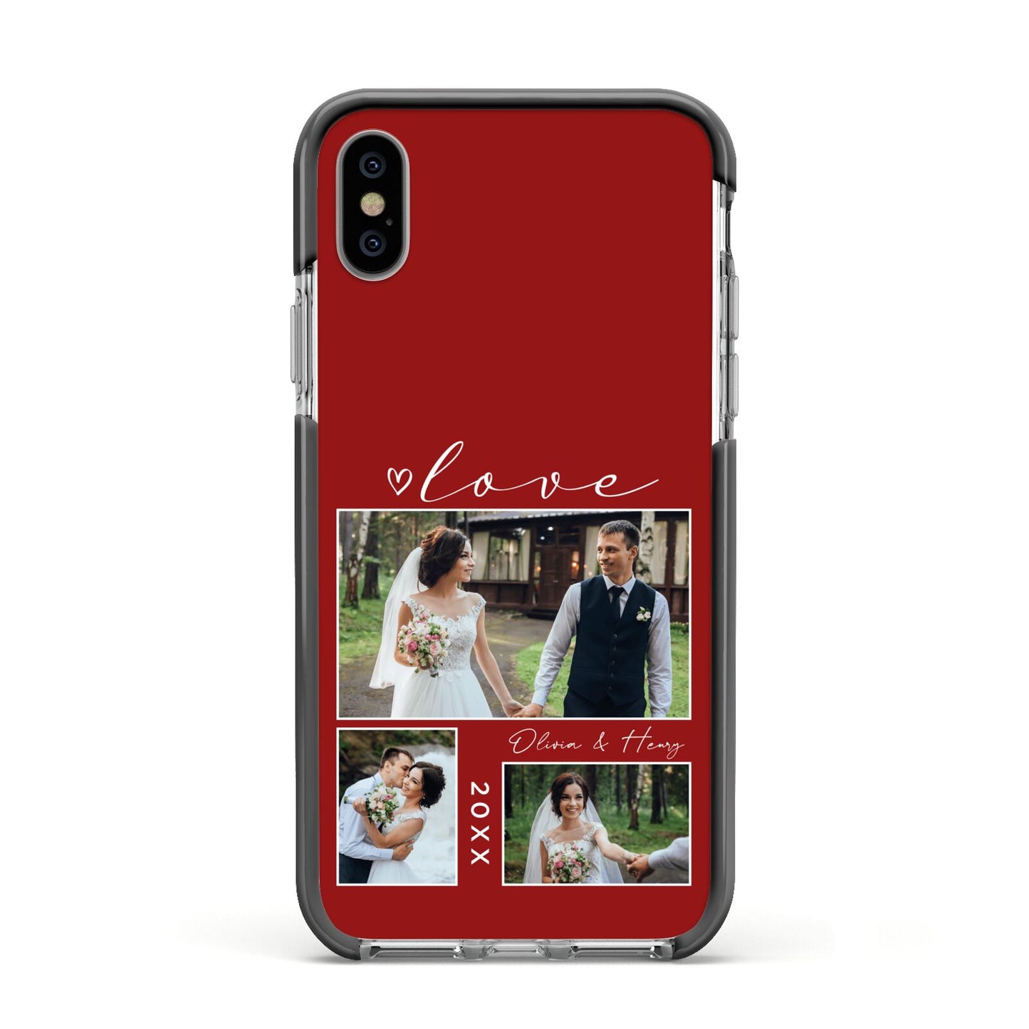 Valentine Wedding Photo Personalised Apple iPhone Xs Impact Case Black Edge on Silver Phone