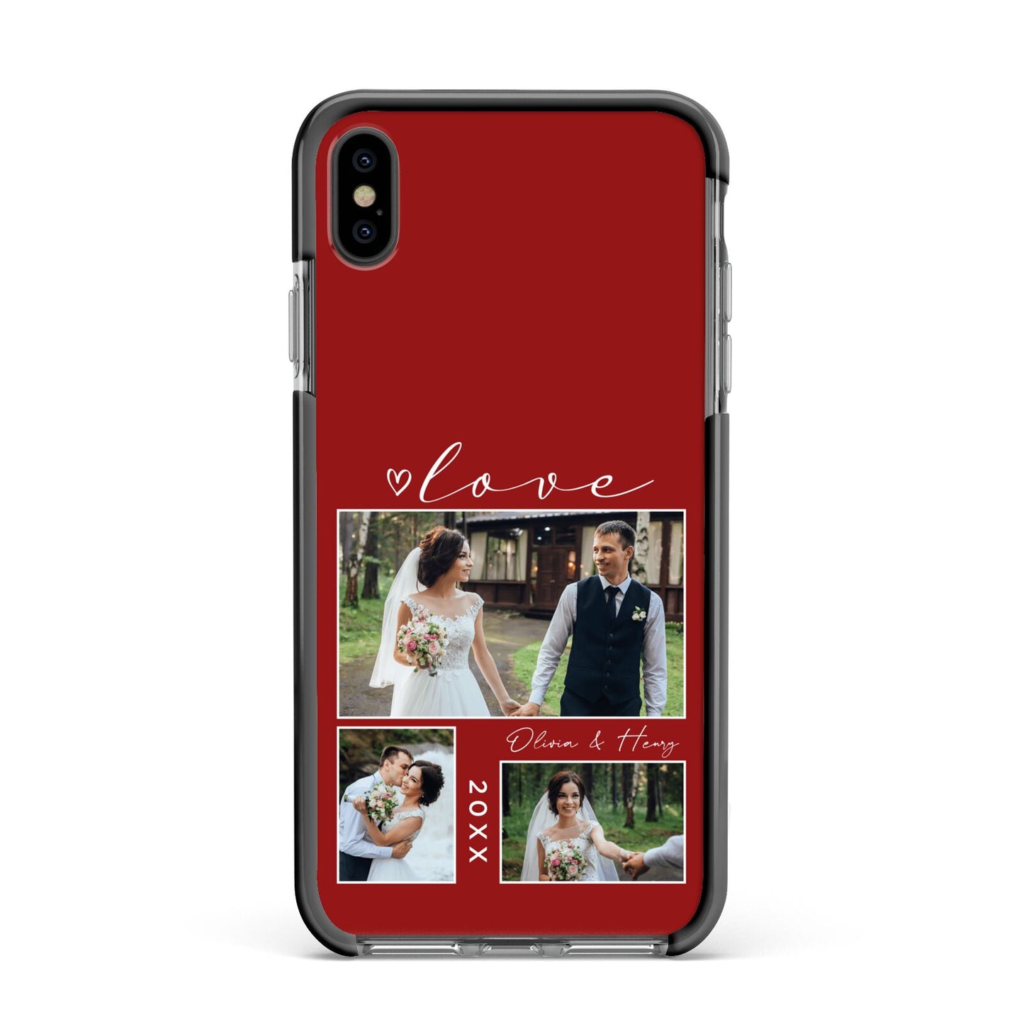 Valentine Wedding Photo Personalised Apple iPhone Xs Max Impact Case Black Edge on Black Phone