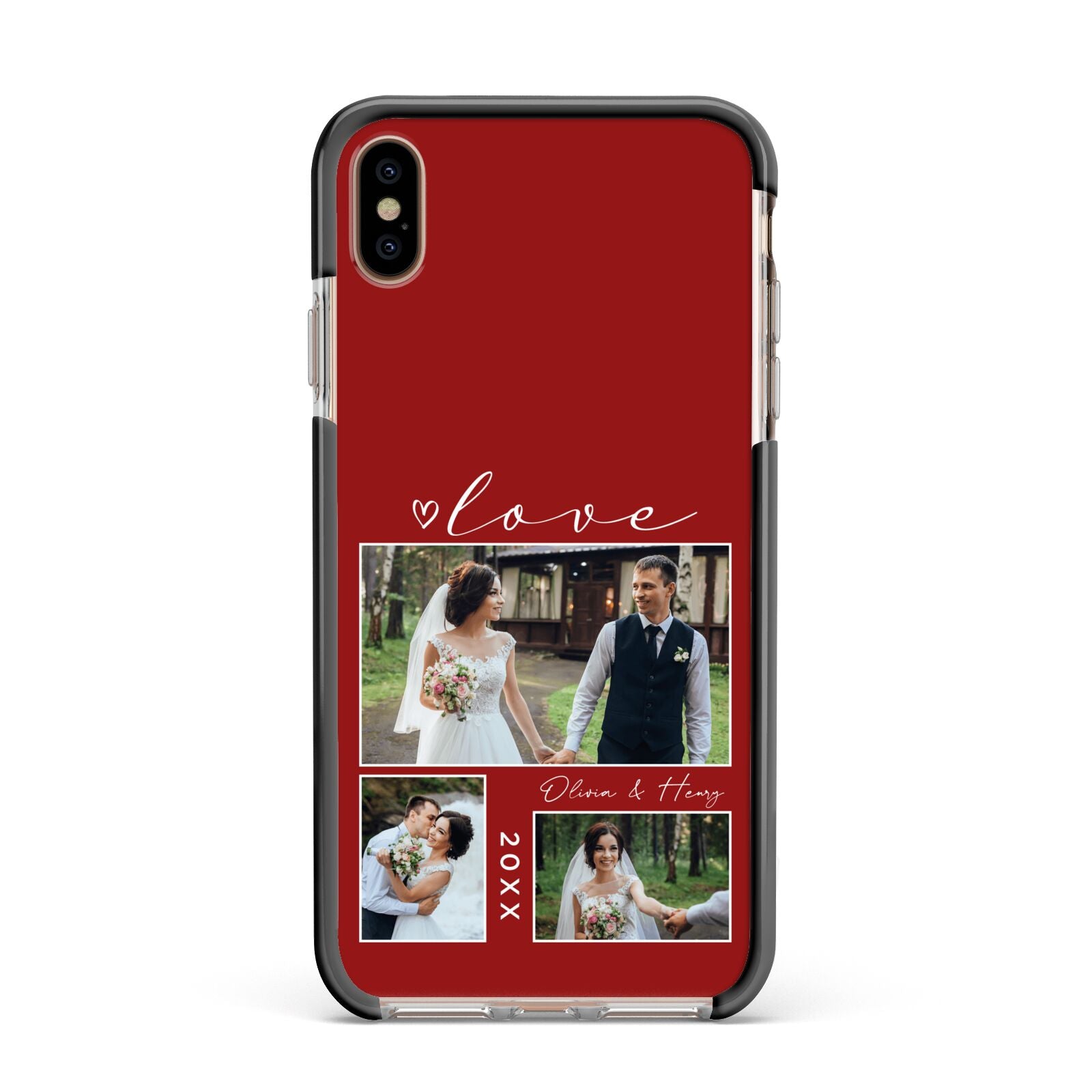 Valentine Wedding Photo Personalised Apple iPhone Xs Max Impact Case Black Edge on Gold Phone