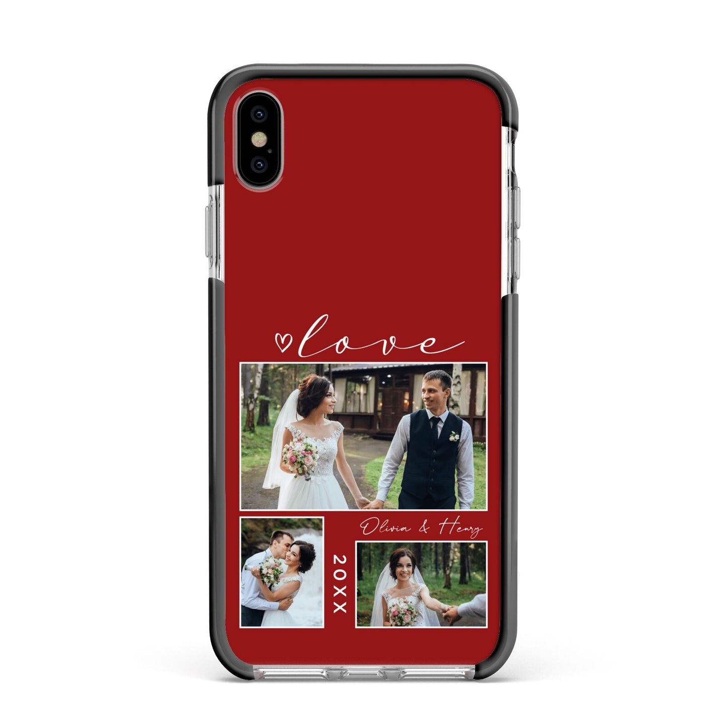 Valentine Wedding Photo Personalised Apple iPhone Xs Max Impact Case Black Edge on Silver Phone