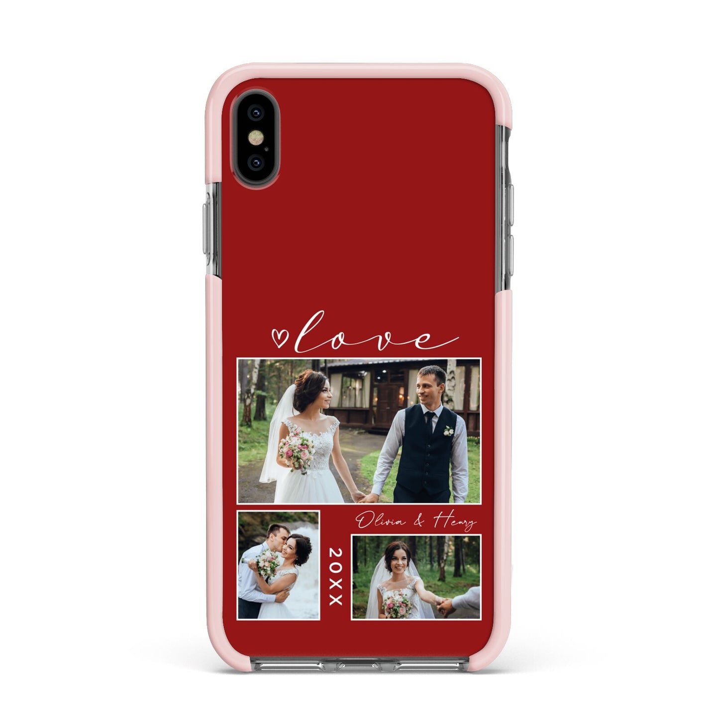 Valentine Wedding Photo Personalised Apple iPhone Xs Max Impact Case Pink Edge on Black Phone