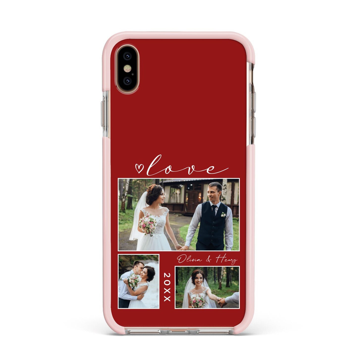 Valentine Wedding Photo Personalised Apple iPhone Xs Max Impact Case Pink Edge on Gold Phone