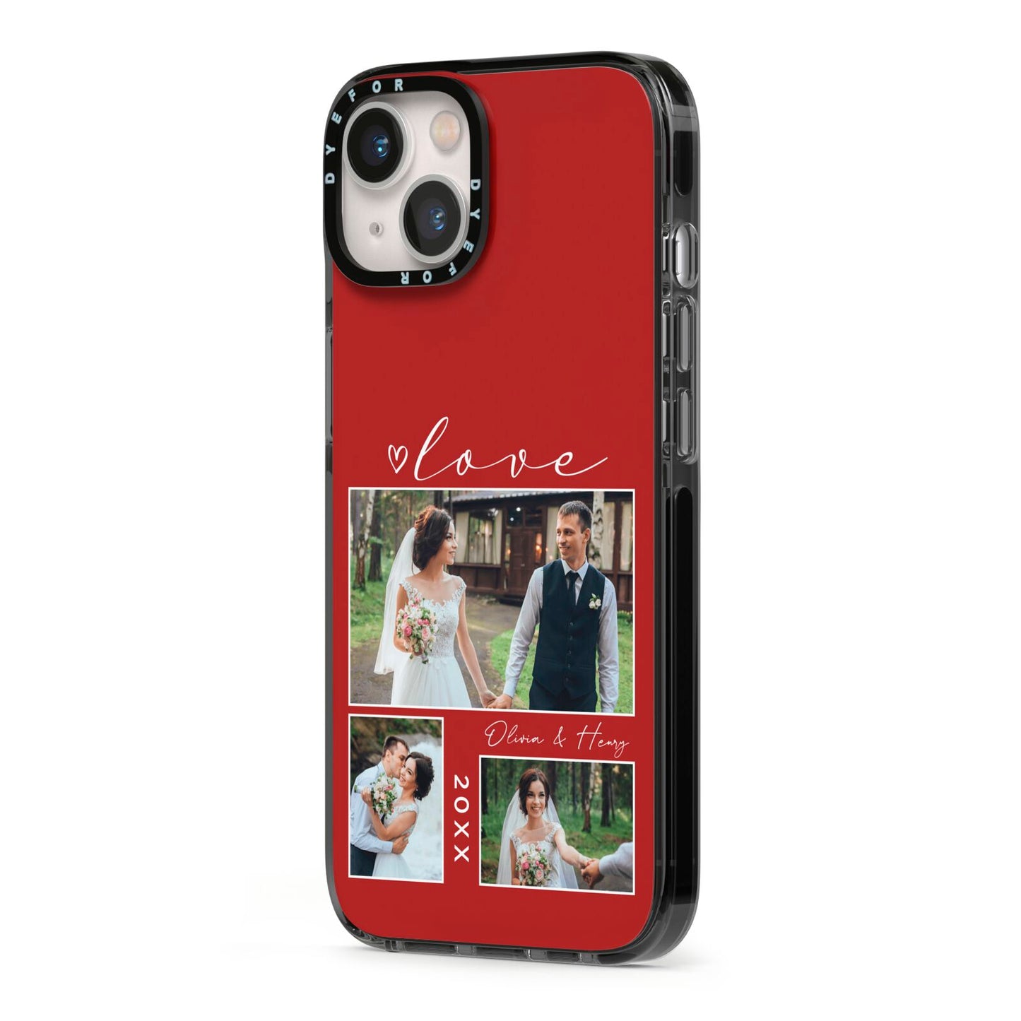 Valentine Wedding Photo Personalised iPhone 13 Black Impact Case Side Angle on Silver phone