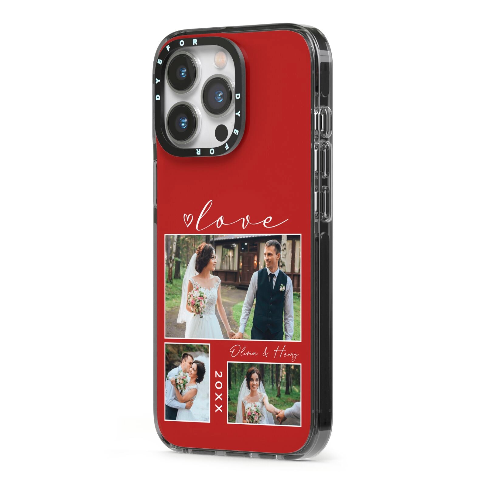 Valentine Wedding Photo Personalised iPhone 13 Pro Black Impact Case Side Angle on Silver phone