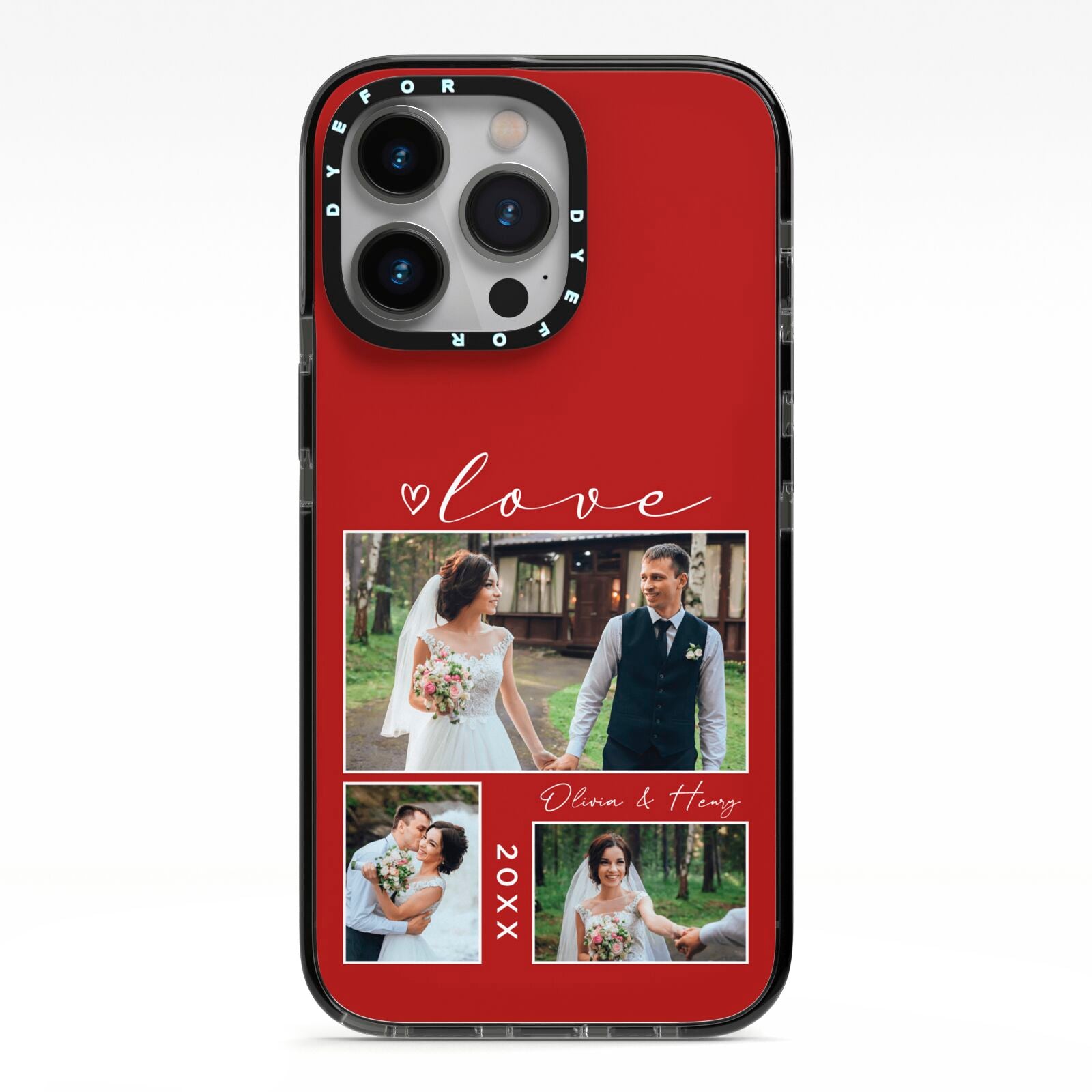 Valentine Wedding Photo Personalised iPhone 13 Pro Black Impact Case on Silver phone