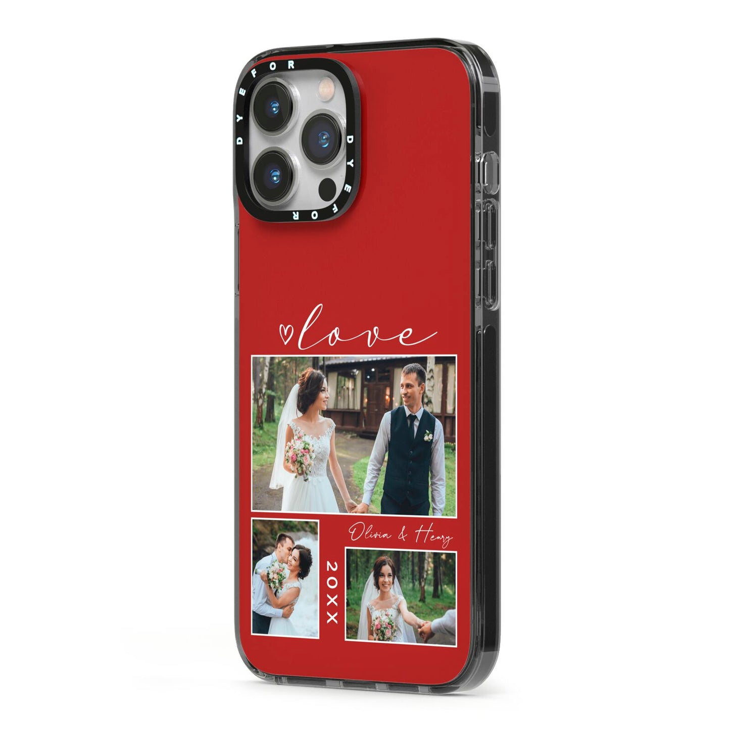 Valentine Wedding Photo Personalised iPhone 13 Pro Max Black Impact Case Side Angle on Silver phone