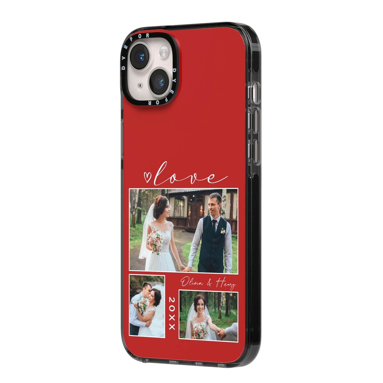 Valentine Wedding Photo Personalised iPhone 14 Plus Black Impact Case Side Angle on Silver phone