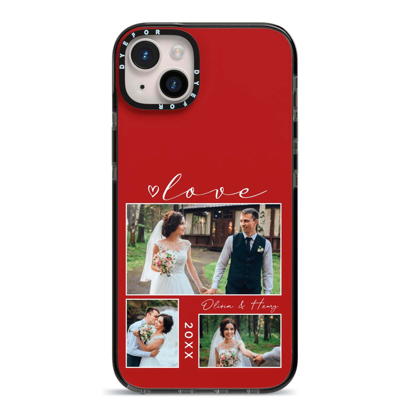 Valentine Wedding Photo Personalised iPhone 14 Plus Black Impact Case on Silver phone