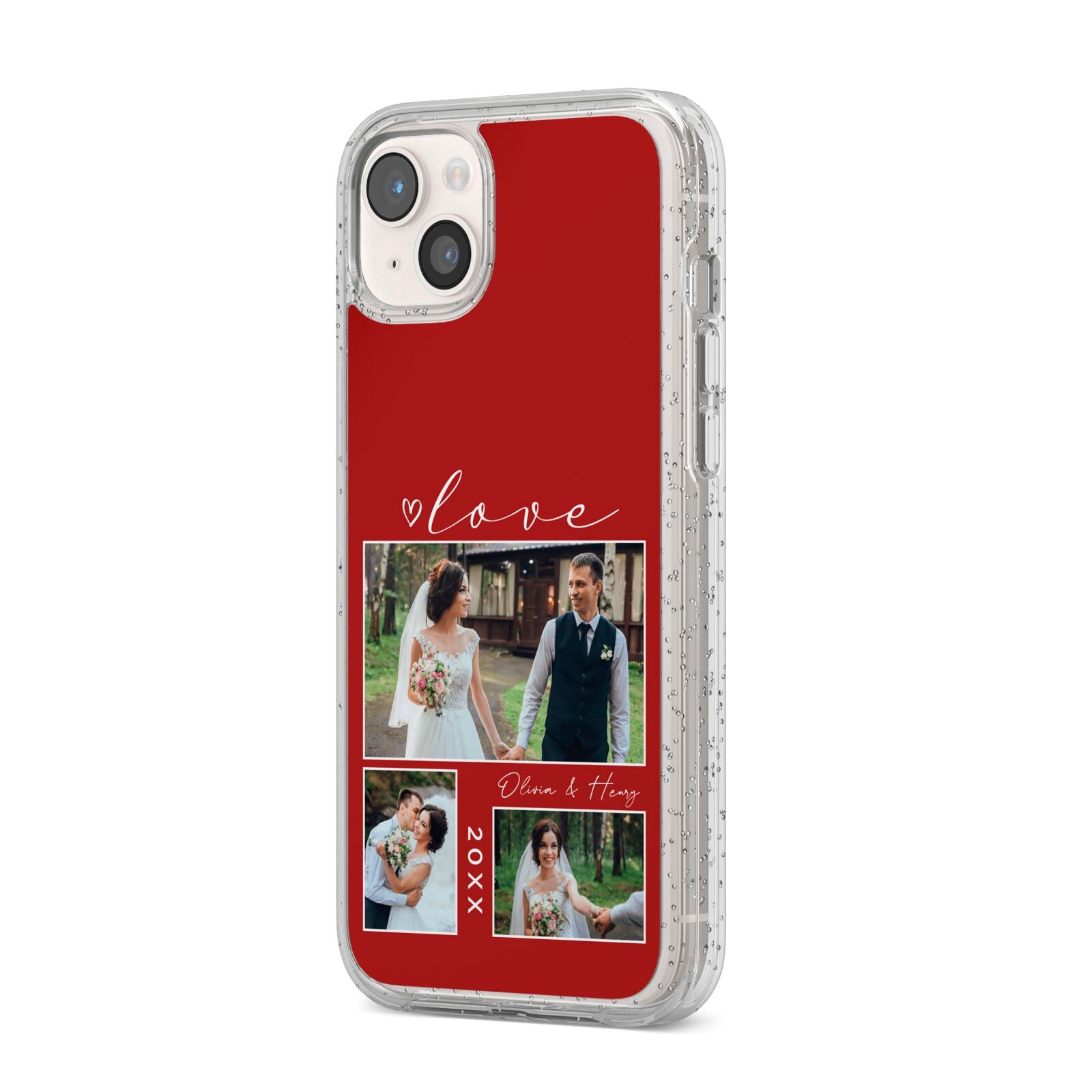 Valentine Wedding Photo Personalised iPhone 14 Plus Glitter Tough Case Starlight Angled Image