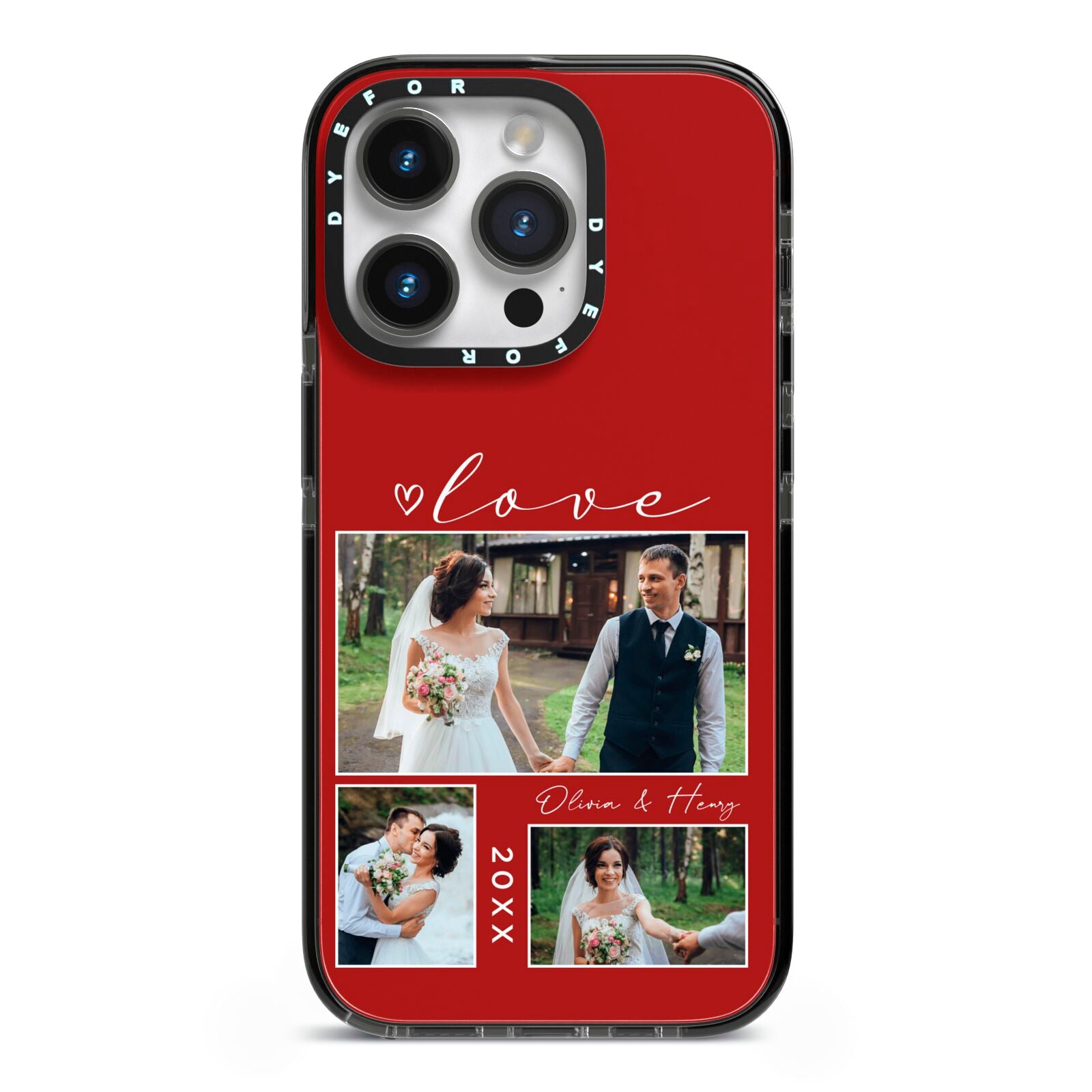 Valentine Wedding Photo Personalised iPhone 14 Pro Black Impact Case on Silver phone