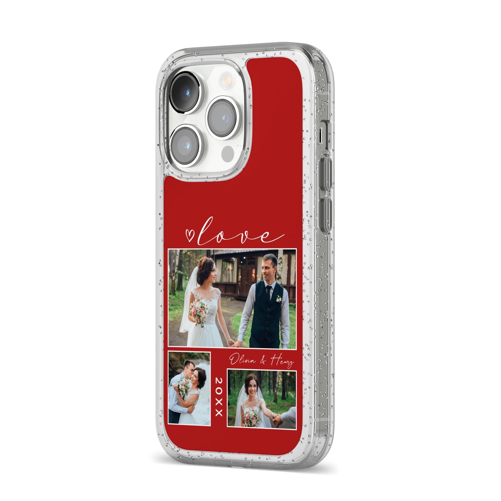 Valentine Wedding Photo Personalised iPhone 14 Pro Glitter Tough Case Silver Angled Image