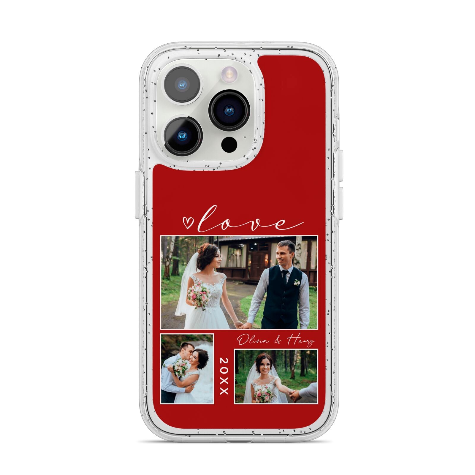 Valentine Wedding Photo Personalised iPhone 14 Pro Glitter Tough Case Silver