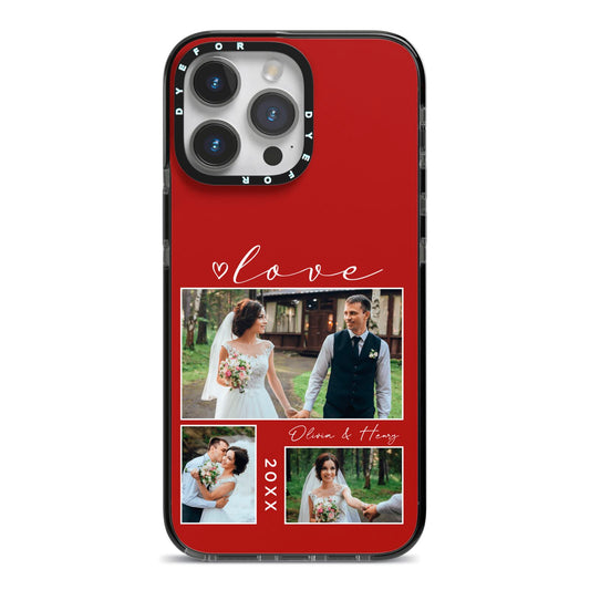 Valentine Wedding Photo Personalised iPhone 14 Pro Max Black Impact Case on Silver phone