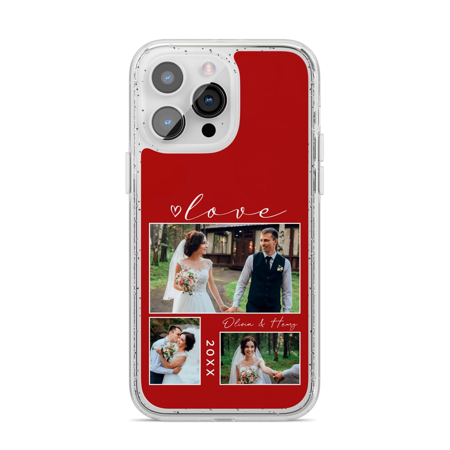Valentine Wedding Photo Personalised iPhone 14 Pro Max Glitter Tough Case Silver