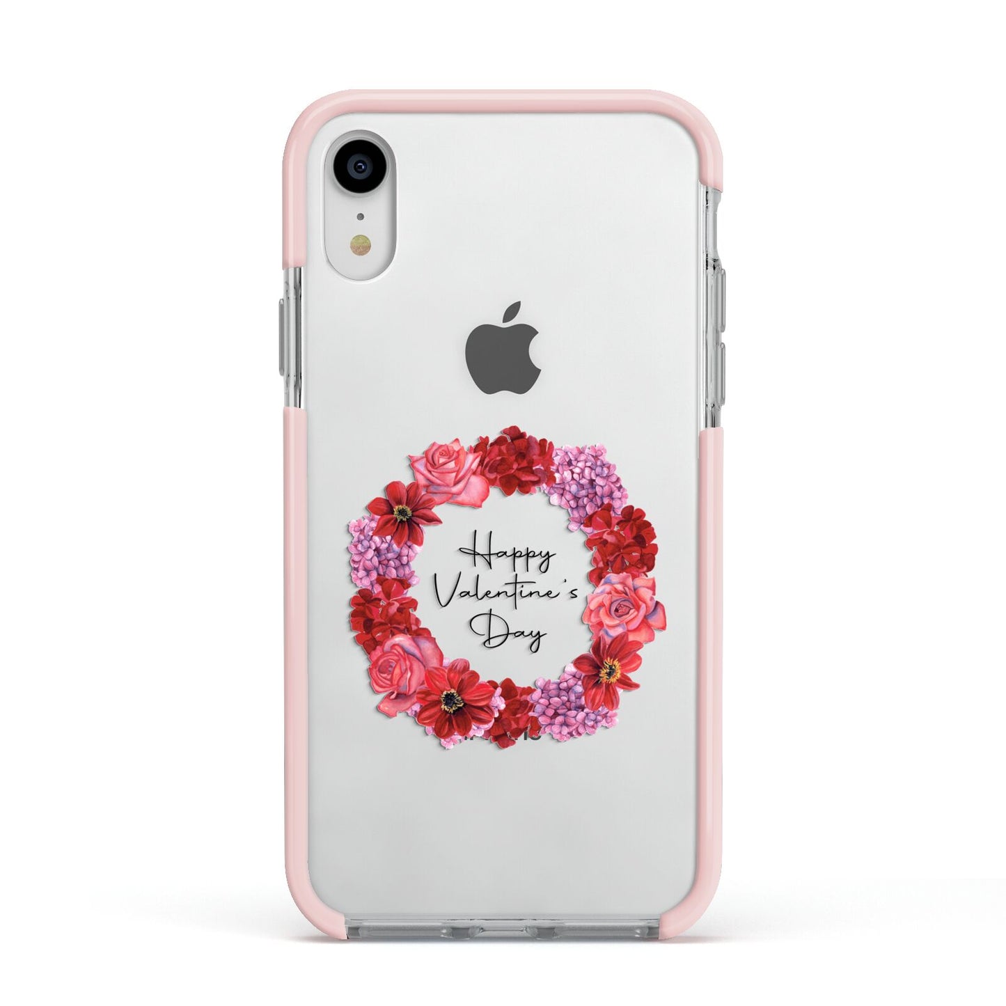 Valentine Wreath Apple iPhone XR Impact Case Pink Edge on Silver Phone