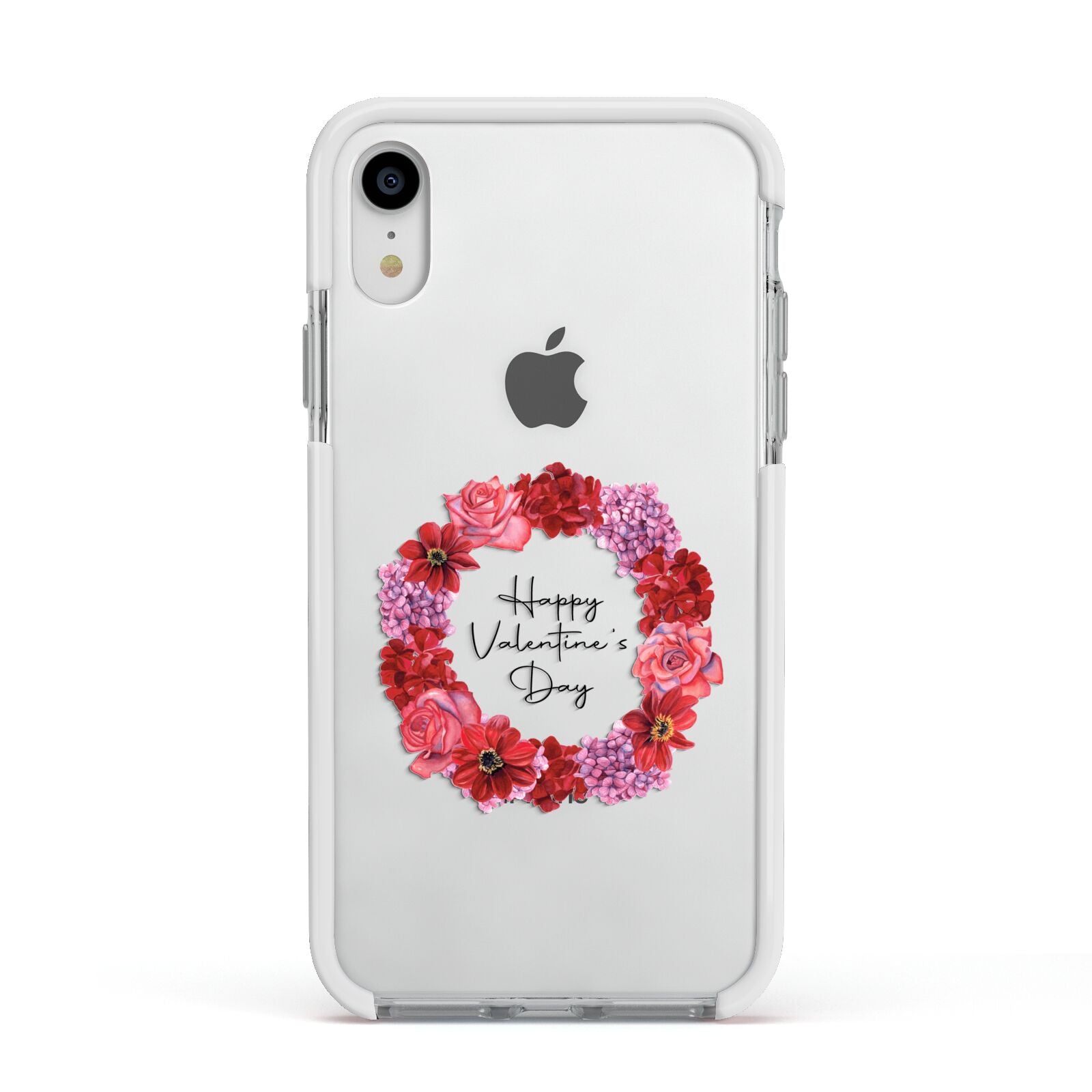 Valentine Wreath Apple iPhone XR Impact Case White Edge on Silver Phone