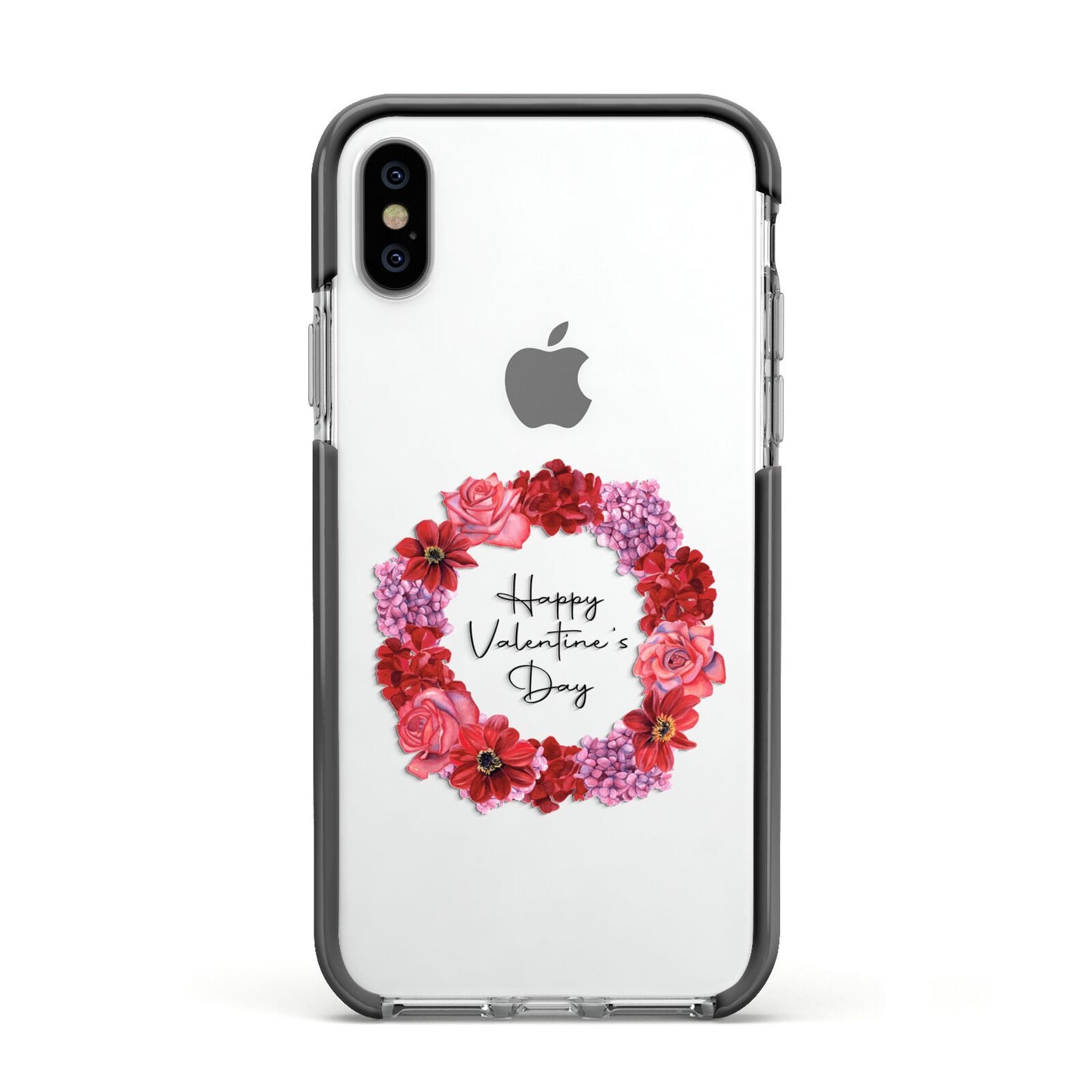 Valentine Wreath Apple iPhone Xs Impact Case Black Edge on Silver Phone