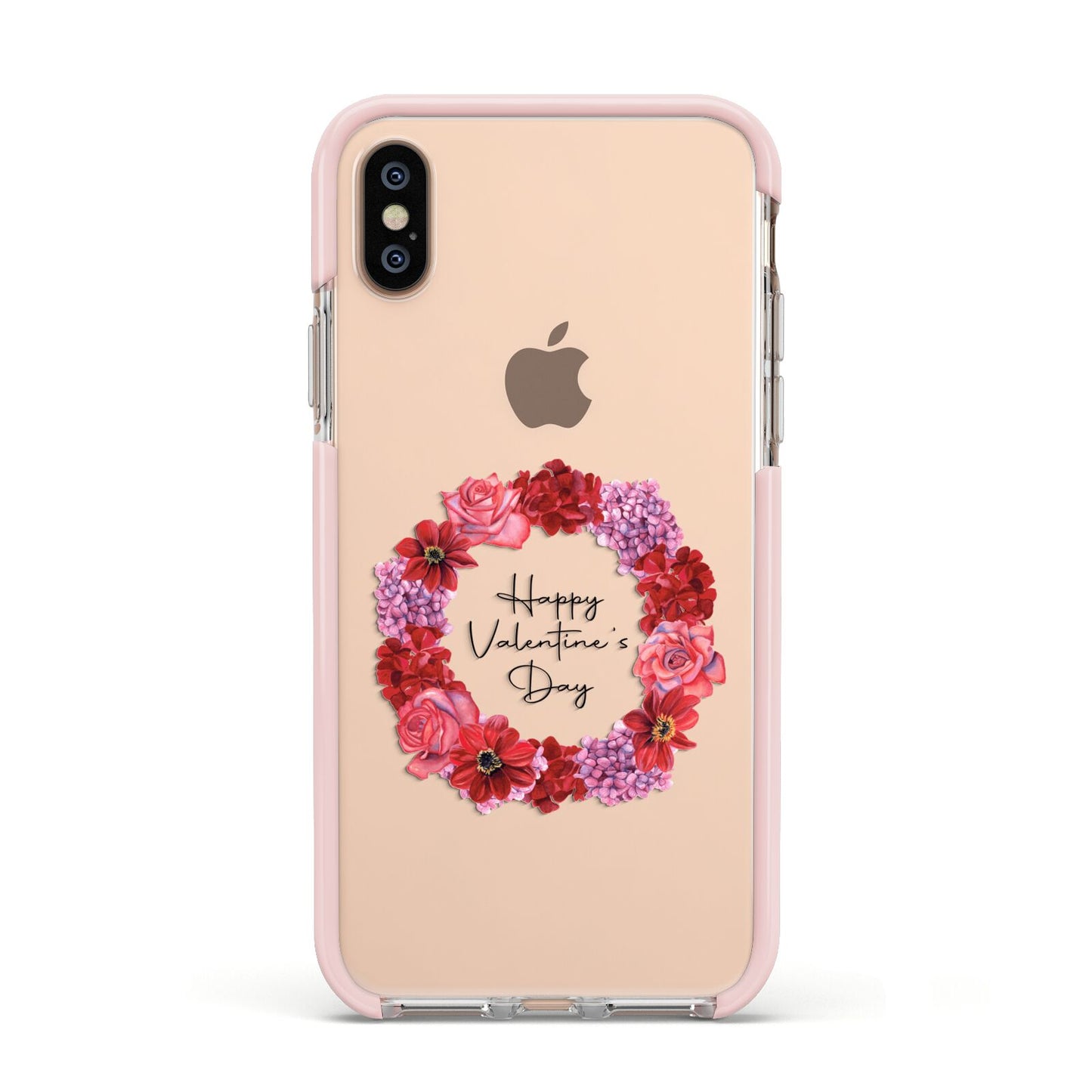 Valentine Wreath Apple iPhone Xs Impact Case Pink Edge on Gold Phone