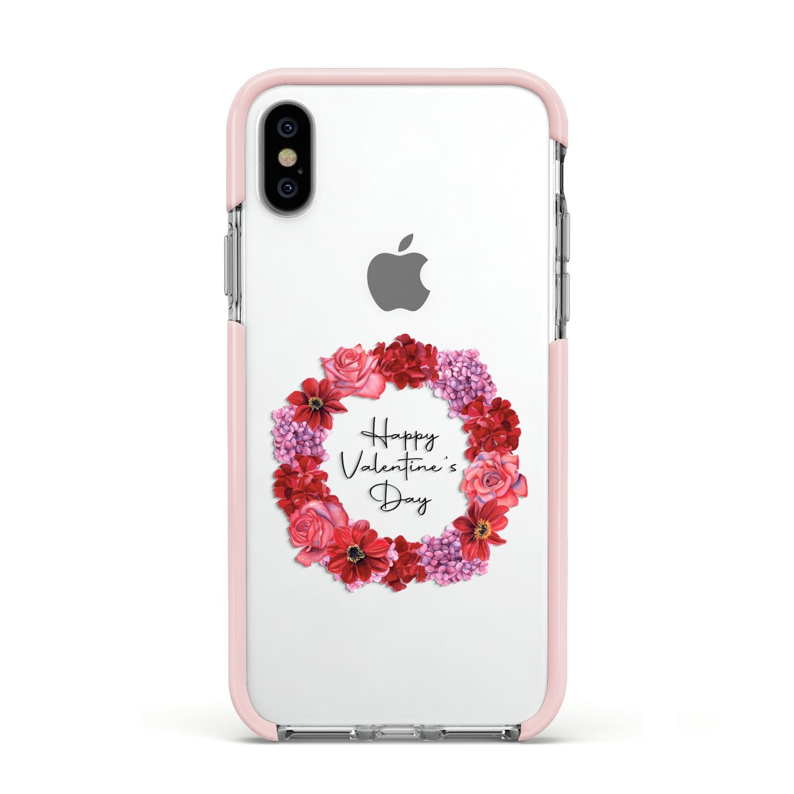 Valentine Wreath Apple iPhone Xs Impact Case Pink Edge on Silver Phone