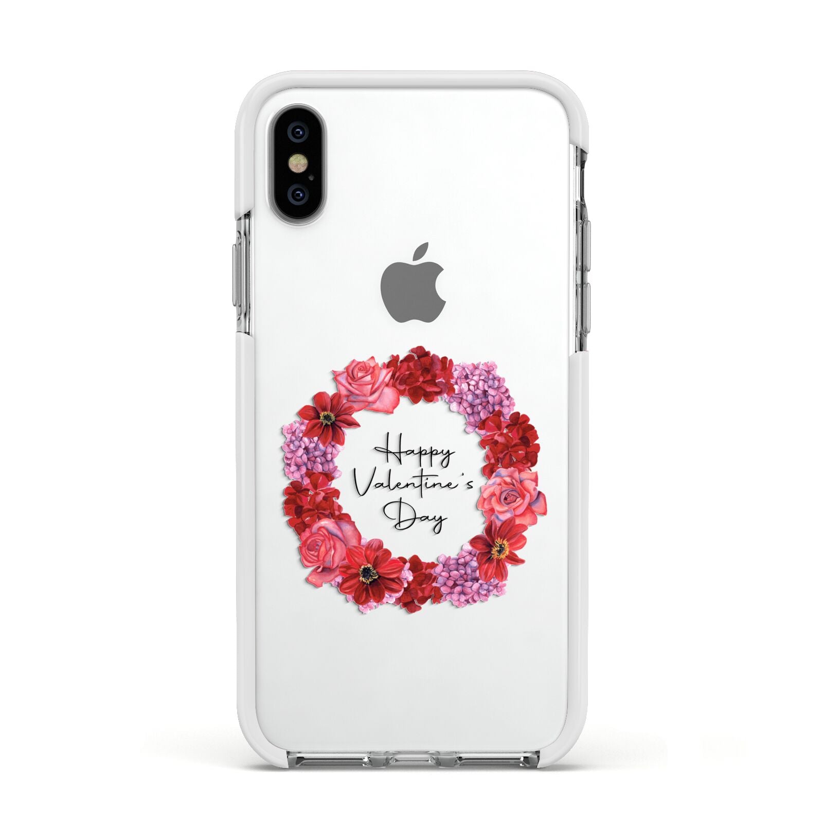 Valentine Wreath Apple iPhone Xs Impact Case White Edge on Silver Phone