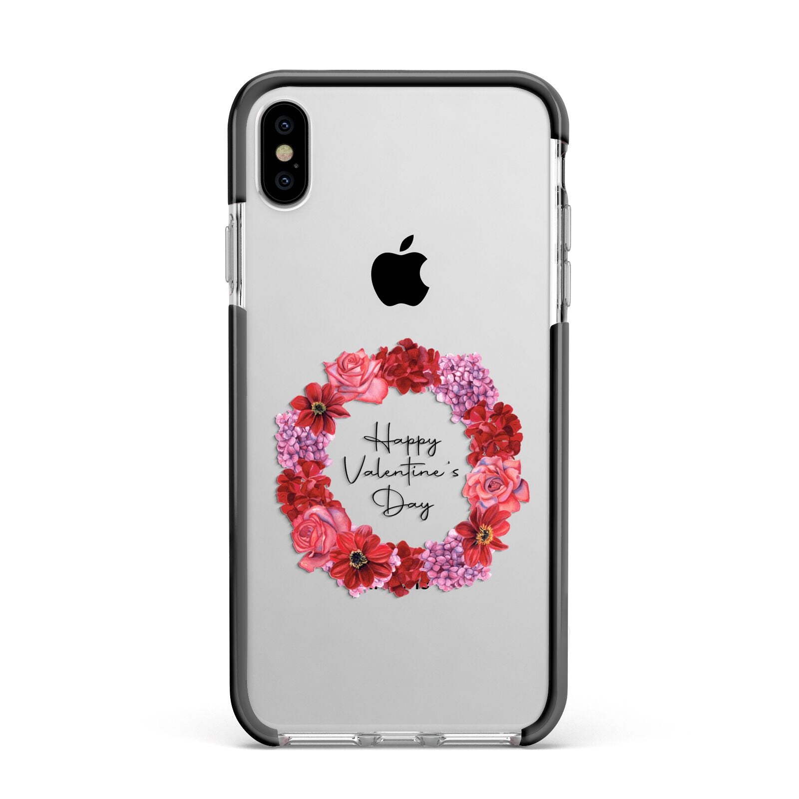 Valentine Wreath Apple iPhone Xs Max Impact Case Black Edge on Silver Phone