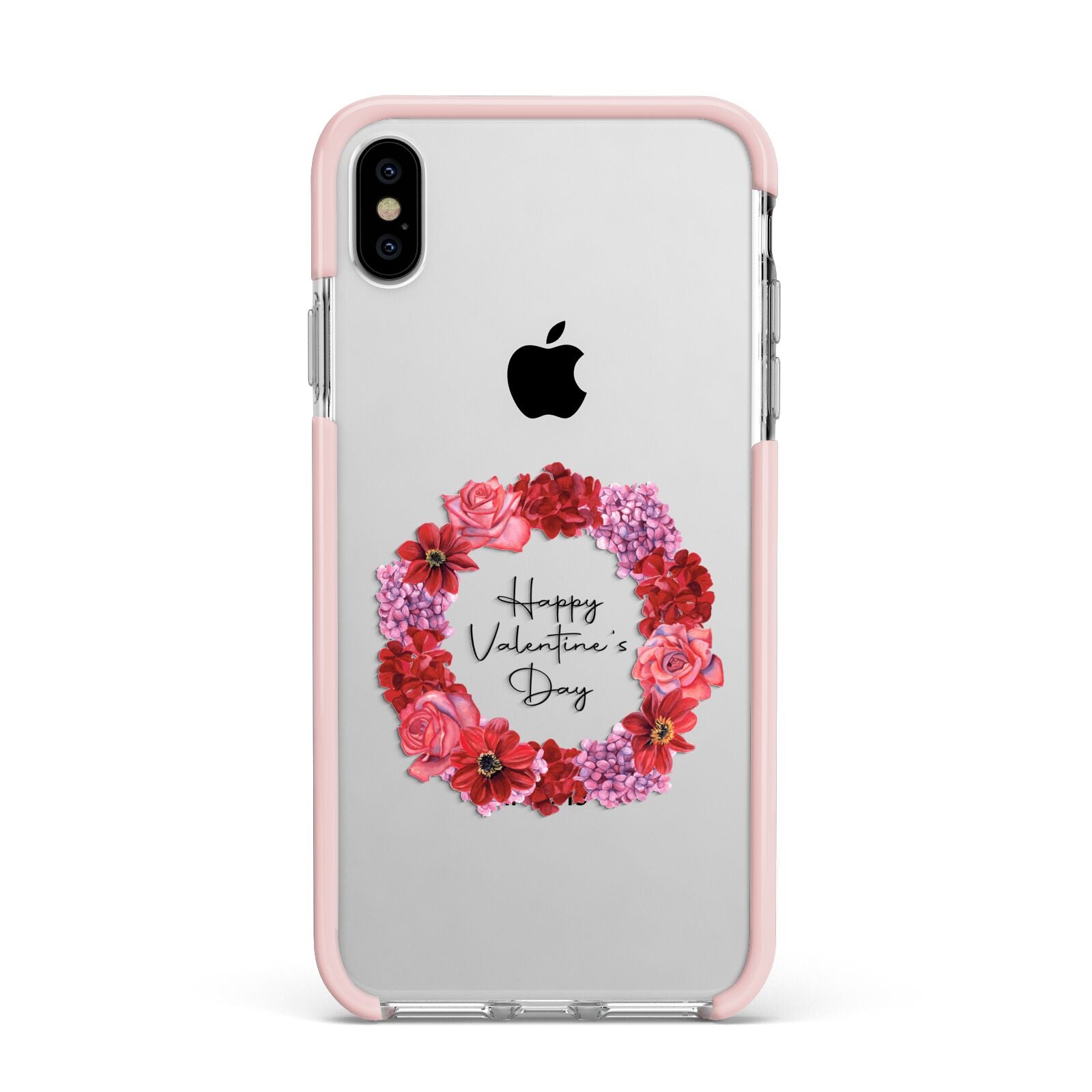 Valentine Wreath Apple iPhone Xs Max Impact Case Pink Edge on Silver Phone