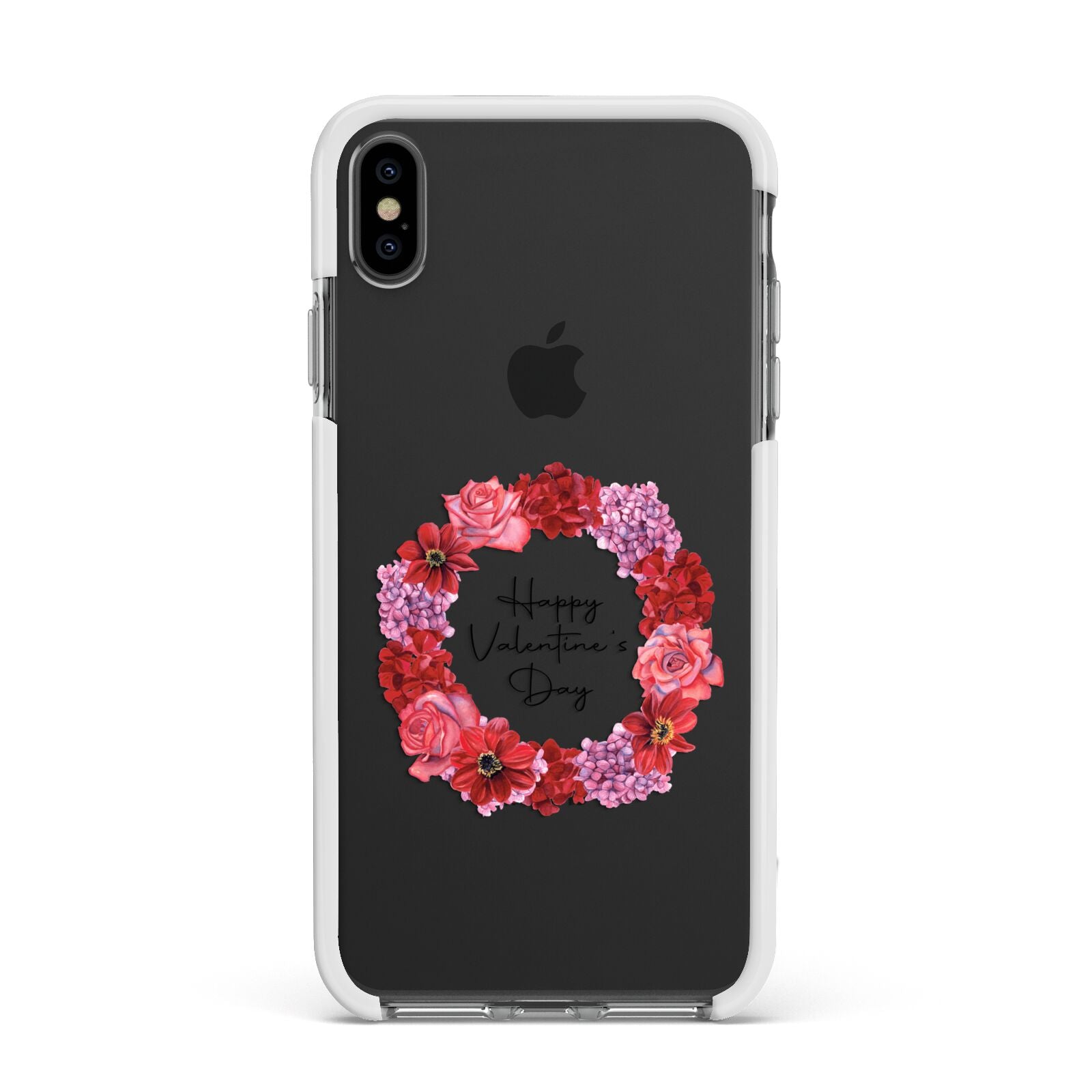Valentine Wreath Apple iPhone Xs Max Impact Case White Edge on Black Phone