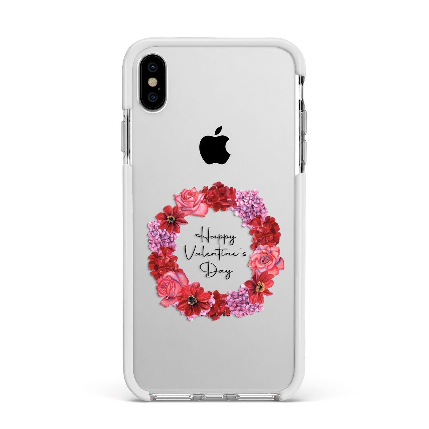 Valentine Wreath Apple iPhone Xs Max Impact Case White Edge on Silver Phone