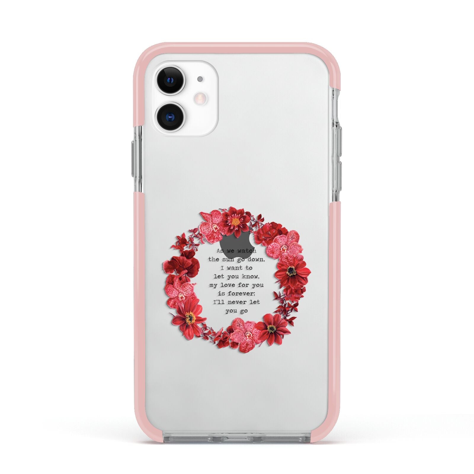 Valentine Wreath Quote Apple iPhone 11 in White with Pink Impact Case