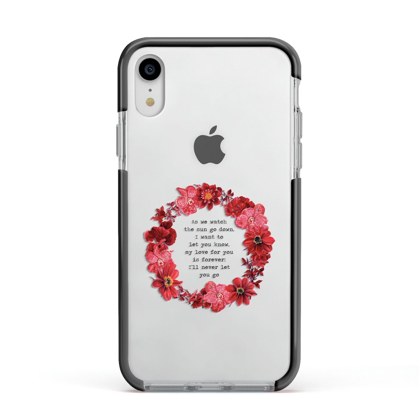 Valentine Wreath Quote Apple iPhone XR Impact Case Black Edge on Silver Phone