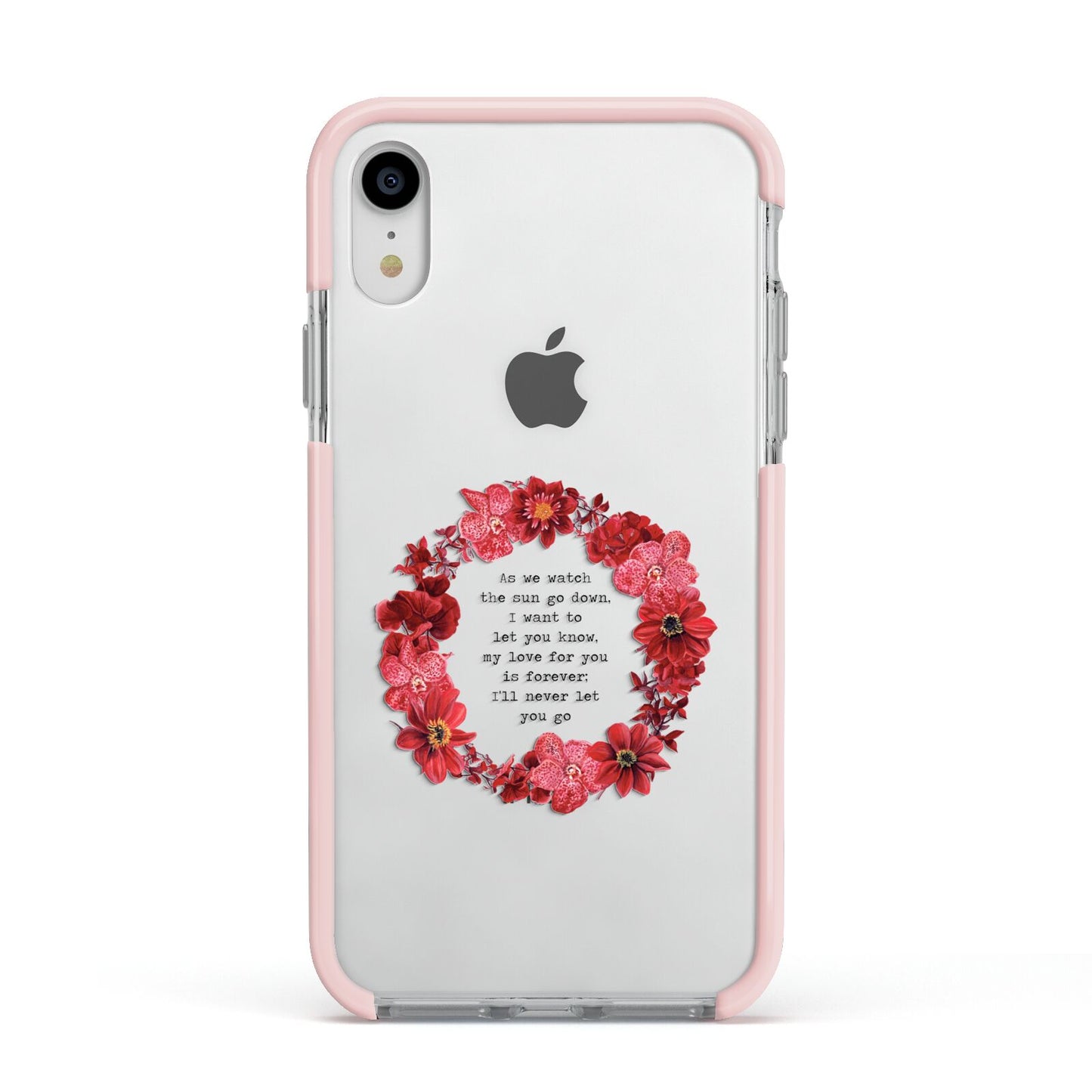 Valentine Wreath Quote Apple iPhone XR Impact Case Pink Edge on Silver Phone