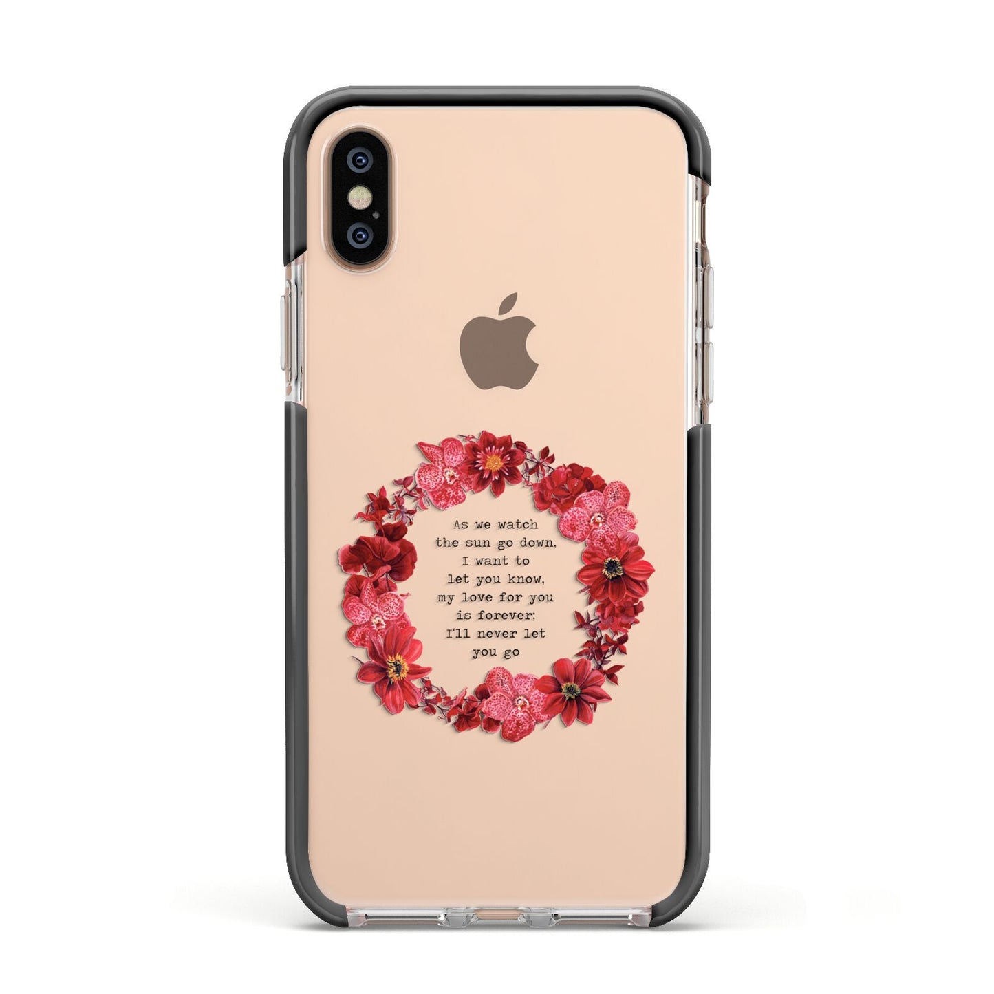 Valentine Wreath Quote Apple iPhone Xs Impact Case Black Edge on Gold Phone