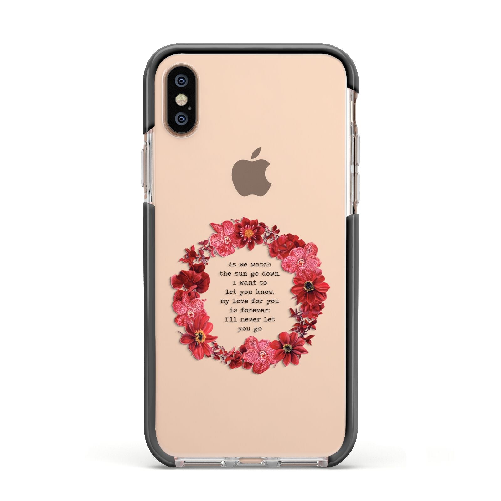 Valentine Wreath Quote Apple iPhone Xs Impact Case Black Edge on Gold Phone