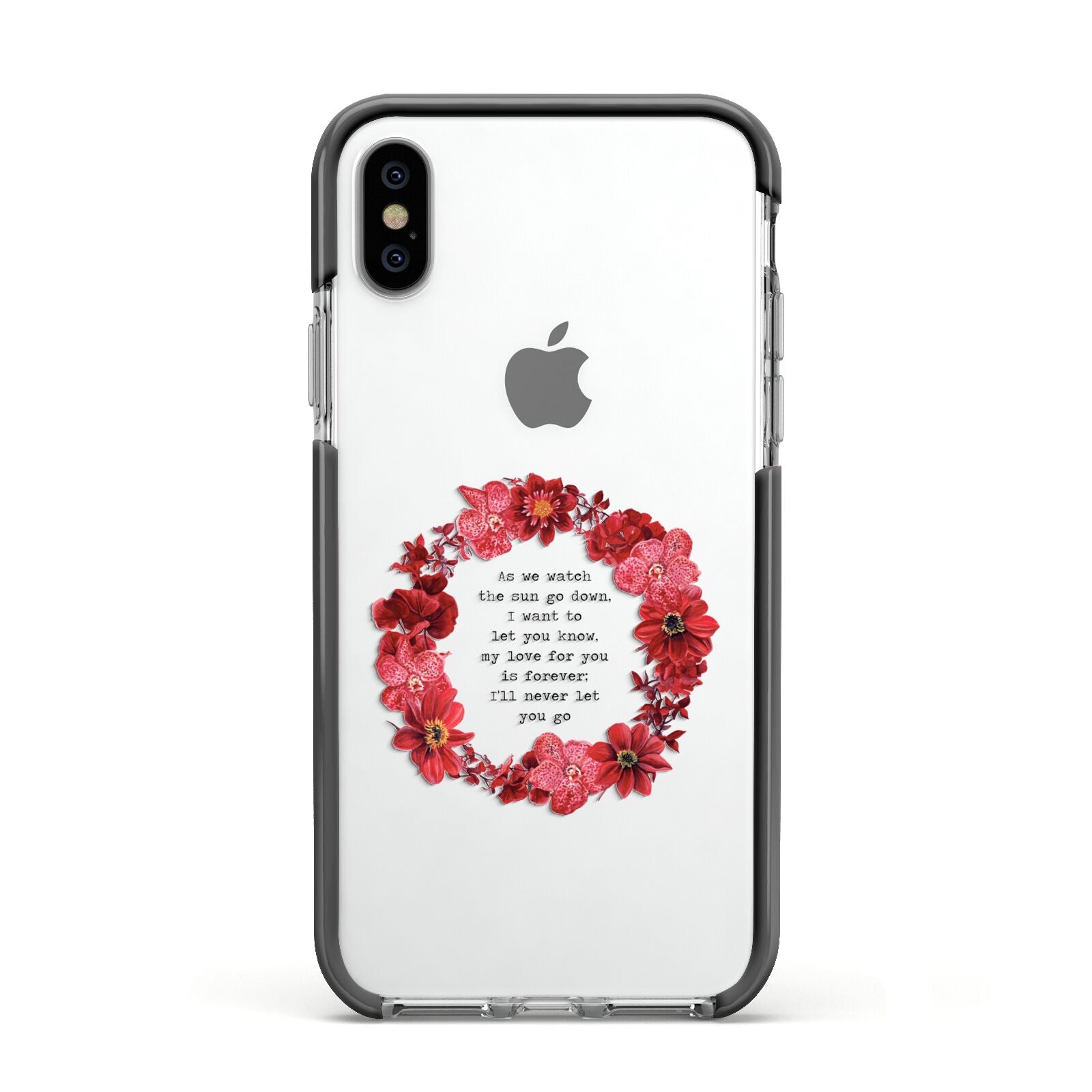 Valentine Wreath Quote Apple iPhone Xs Impact Case Black Edge on Silver Phone