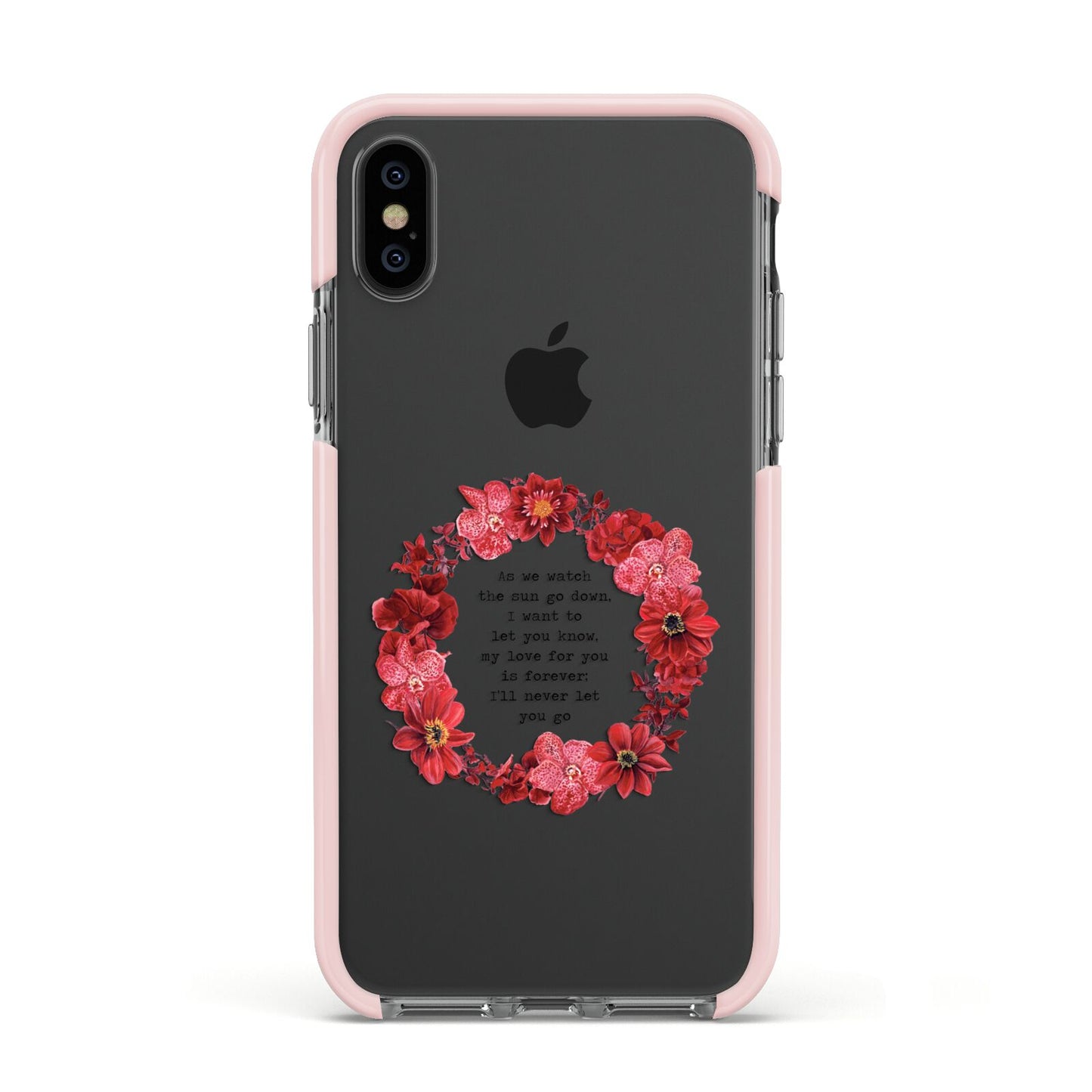 Valentine Wreath Quote Apple iPhone Xs Impact Case Pink Edge on Black Phone