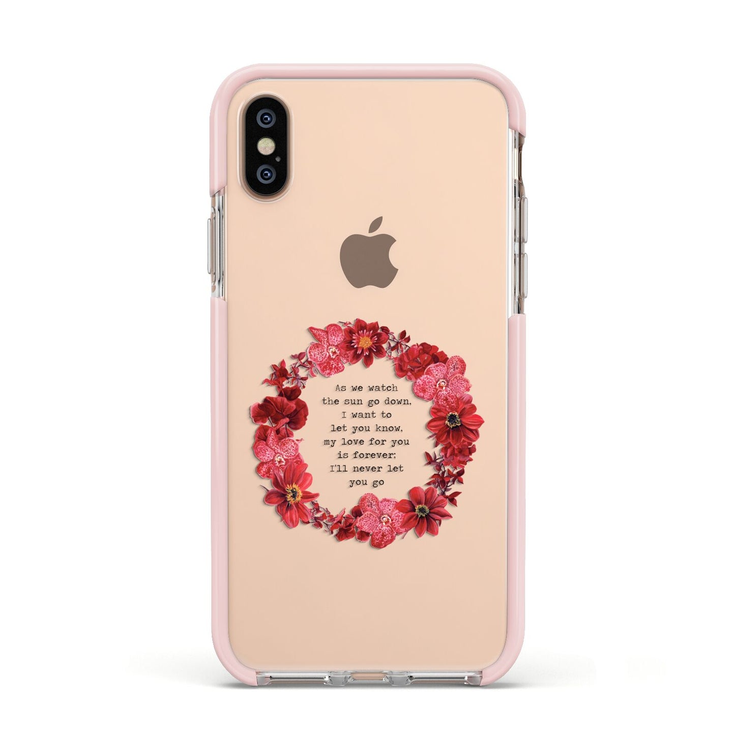 Valentine Wreath Quote Apple iPhone Xs Impact Case Pink Edge on Gold Phone