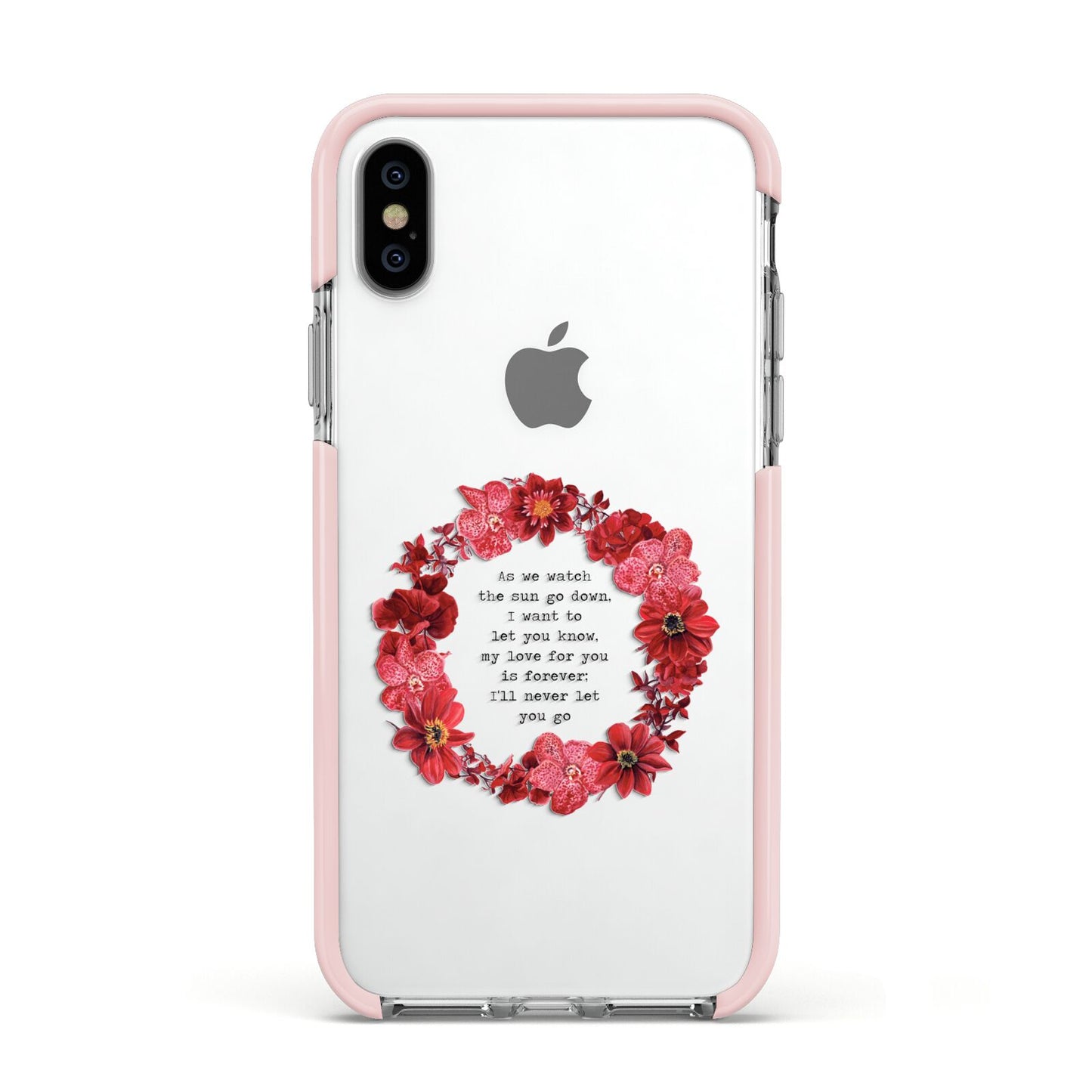 Valentine Wreath Quote Apple iPhone Xs Impact Case Pink Edge on Silver Phone