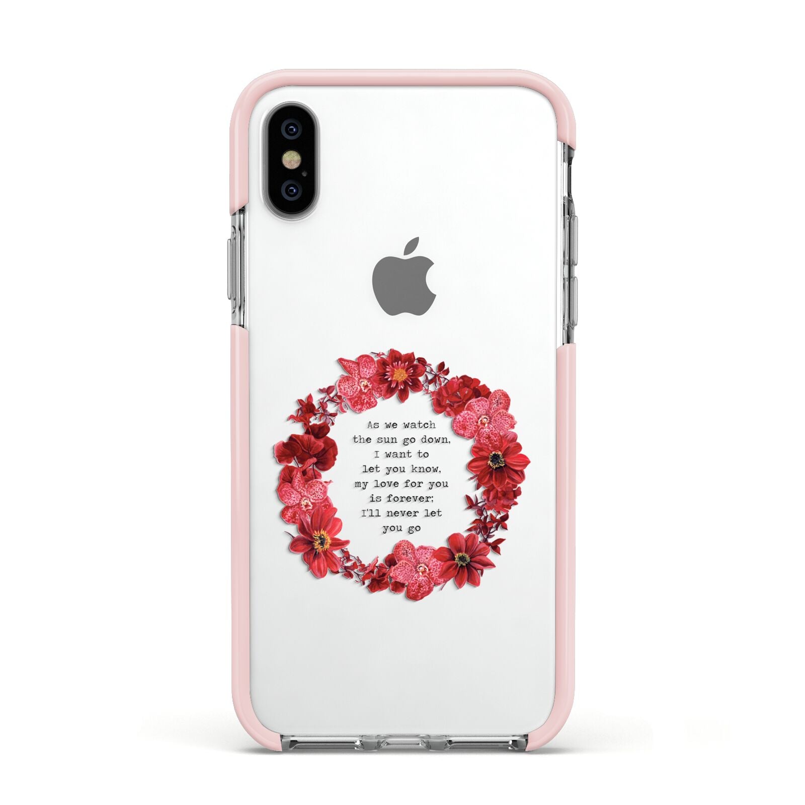 Valentine Wreath Quote Apple iPhone Xs Impact Case Pink Edge on Silver Phone