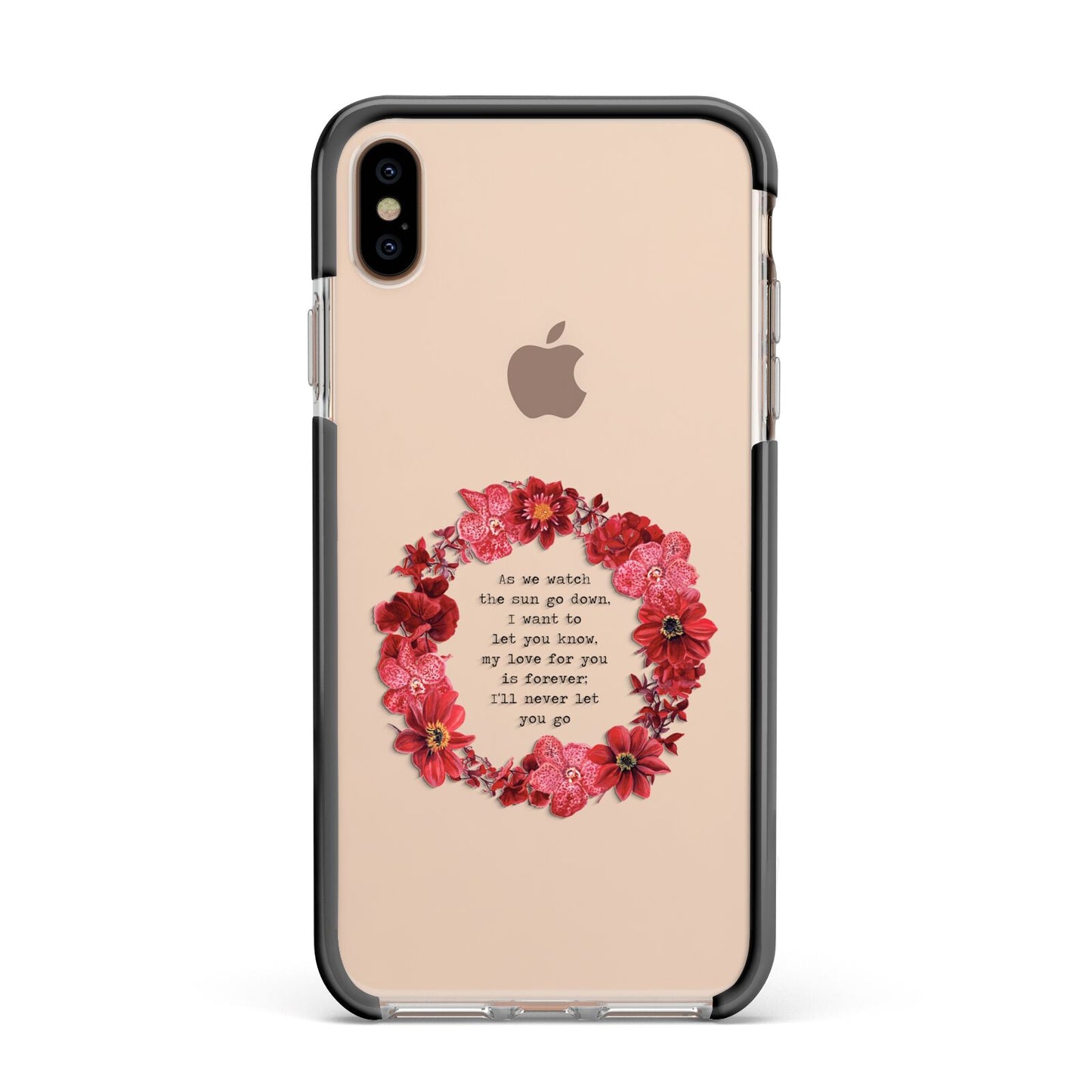Valentine Wreath Quote Apple iPhone Xs Max Impact Case Black Edge on Gold Phone