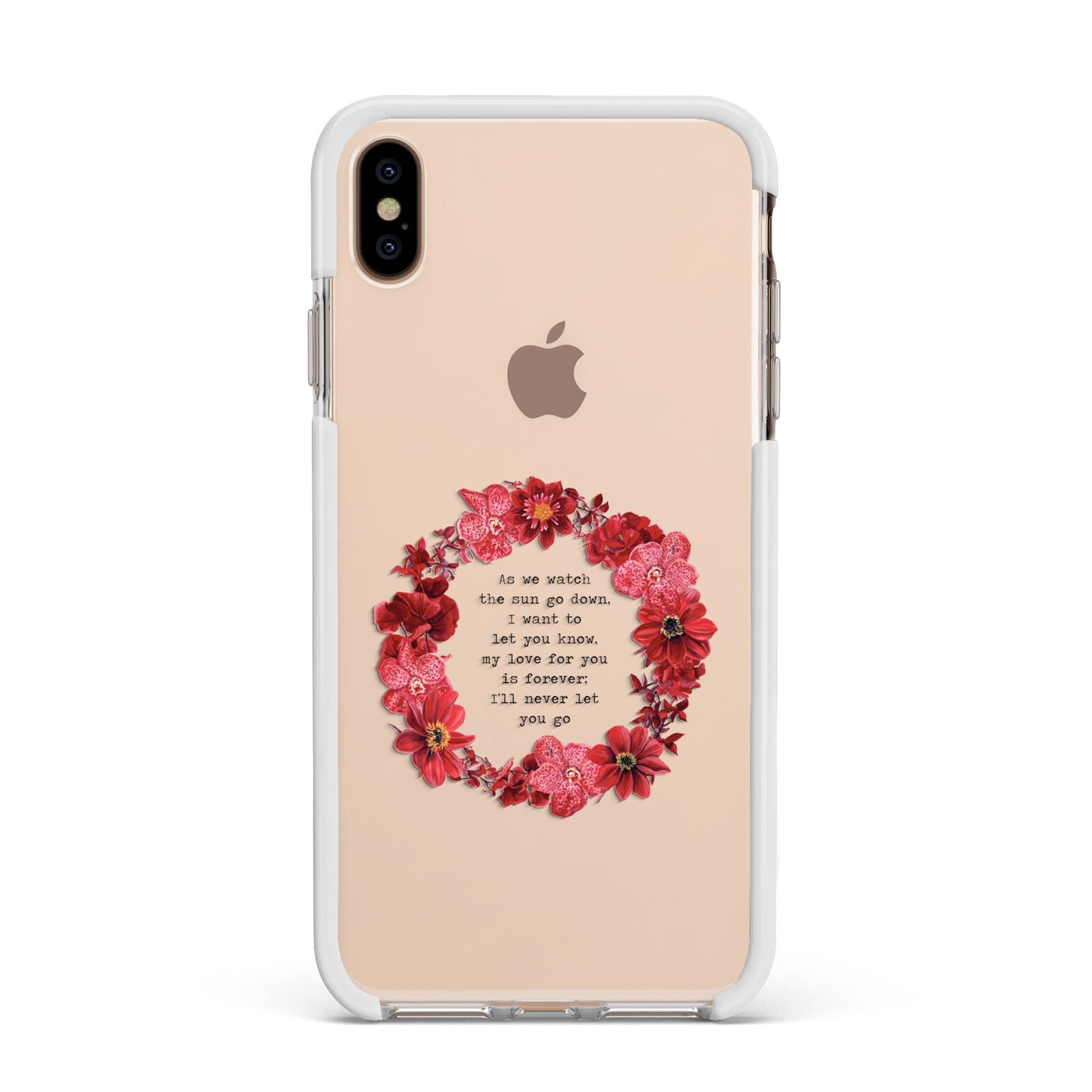Valentine Wreath Quote Apple iPhone Xs Max Impact Case White Edge on Gold Phone