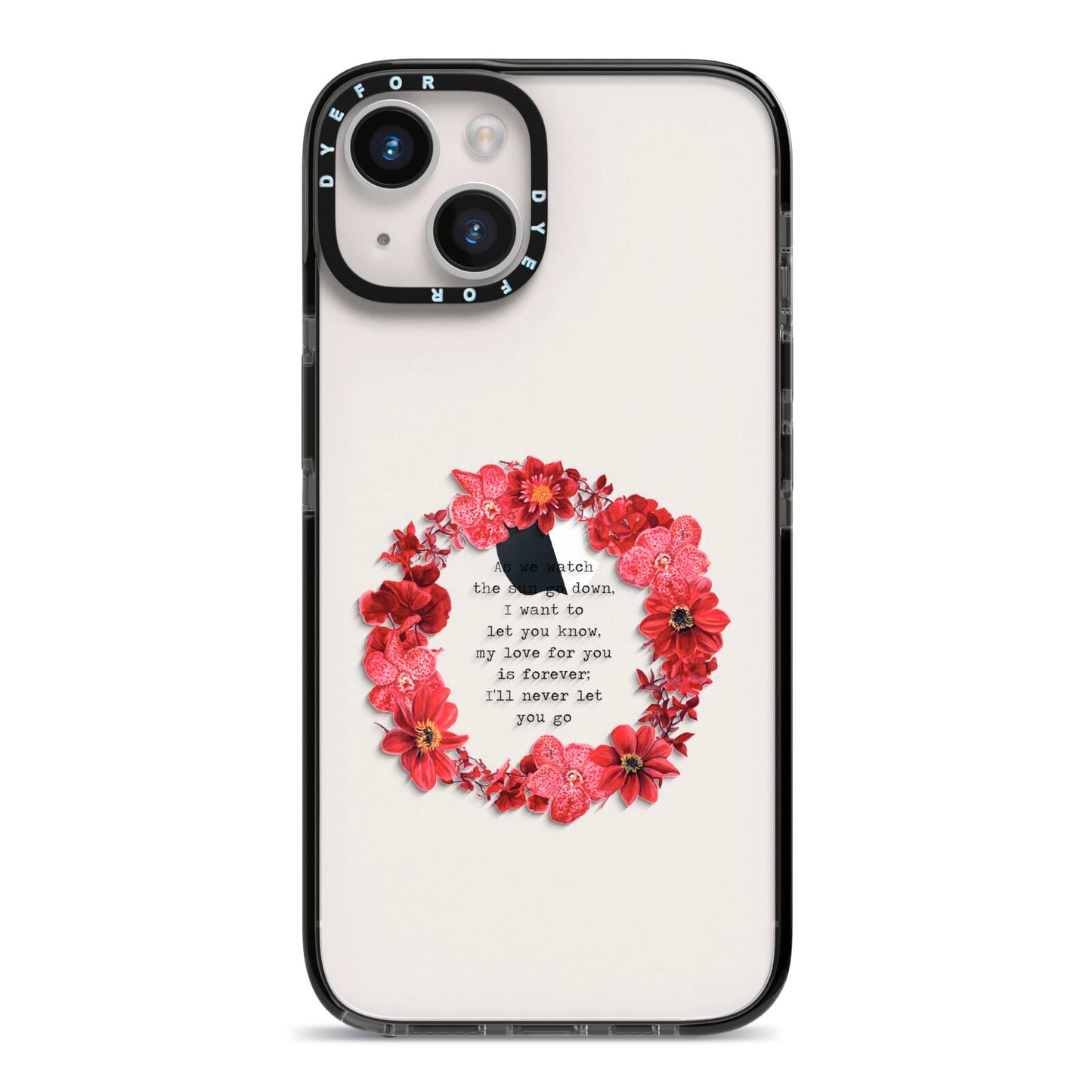 Valentine Wreath Quote iPhone 14 Black Impact Case on Silver phone