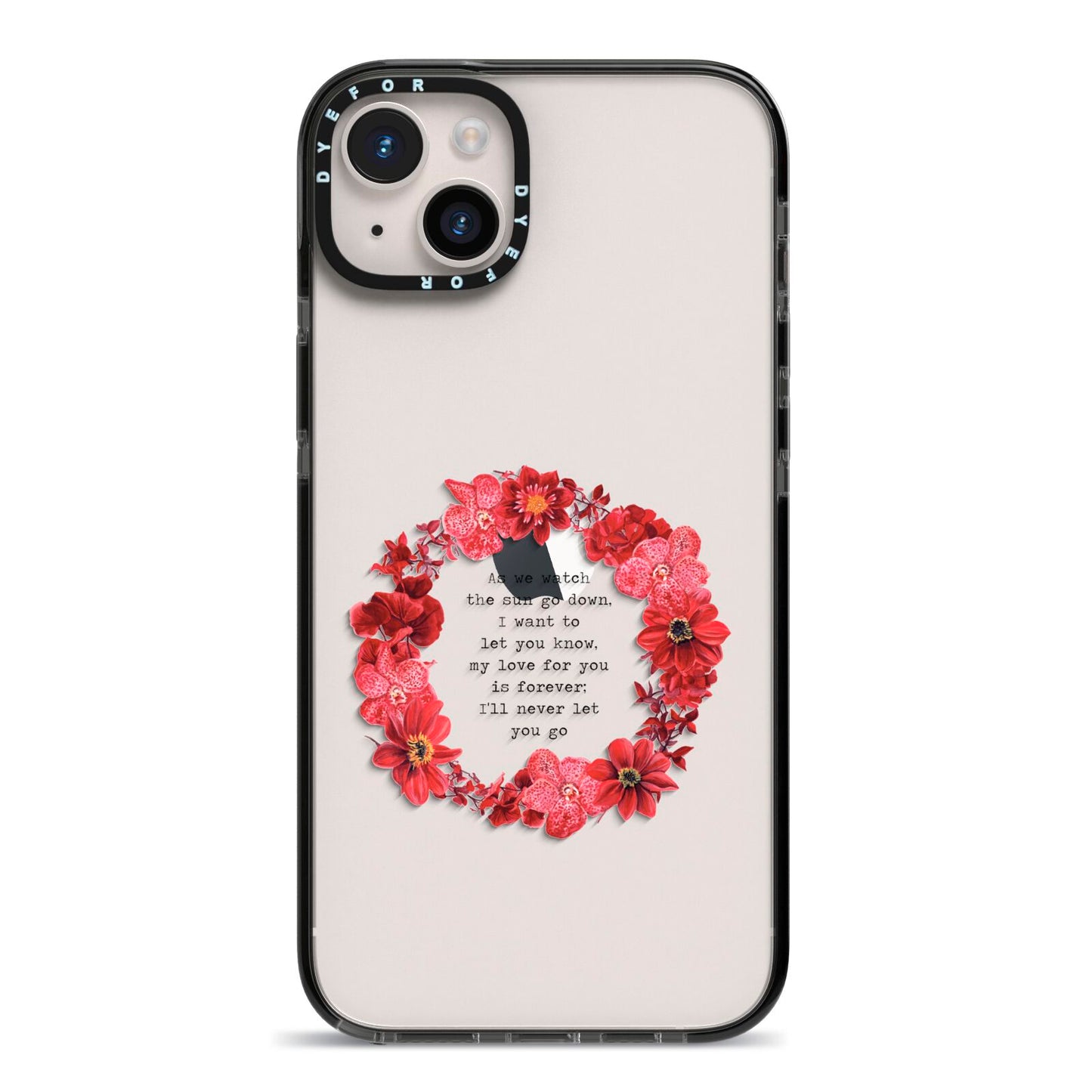 Valentine Wreath Quote iPhone 14 Plus Black Impact Case on Silver phone