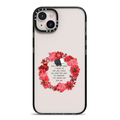 Valentine Wreath Quote iPhone 14 Plus Black Impact Case on Silver phone