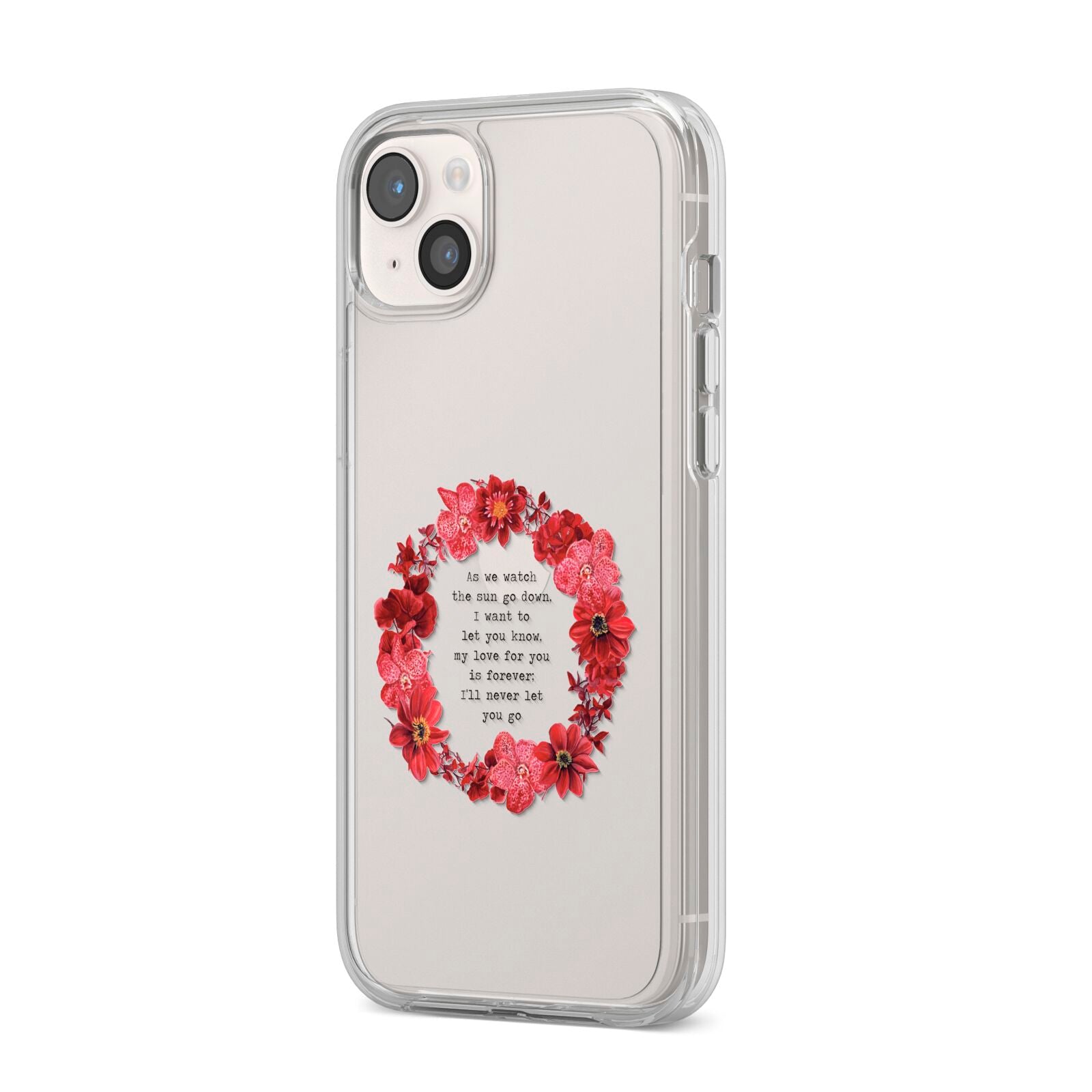 Valentine Wreath Quote iPhone 14 Plus Clear Tough Case Starlight Angled Image