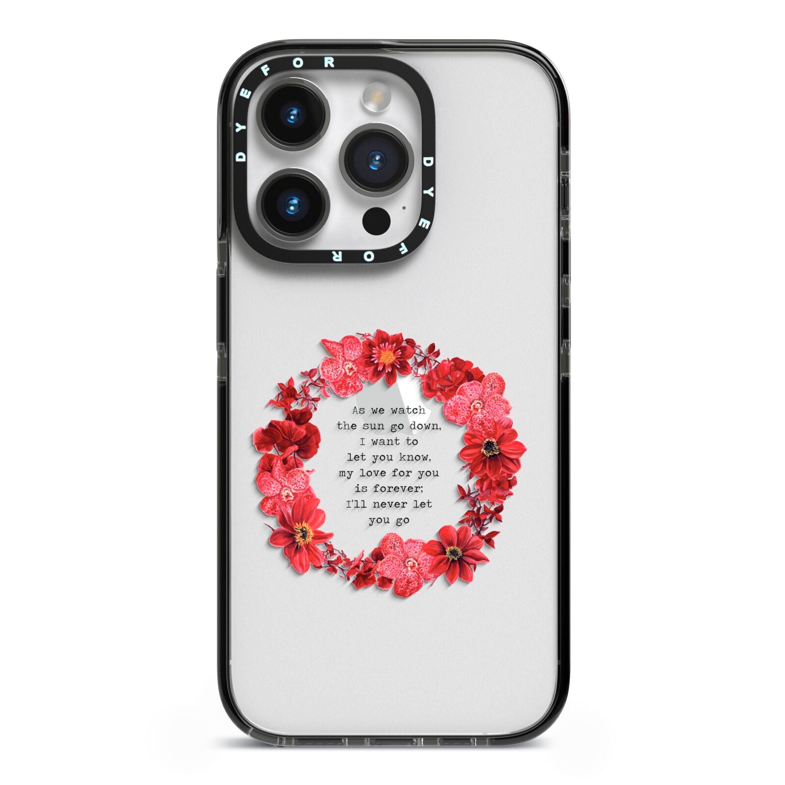 Valentine Wreath Quote iPhone 14 Pro Black Impact Case on Silver phone