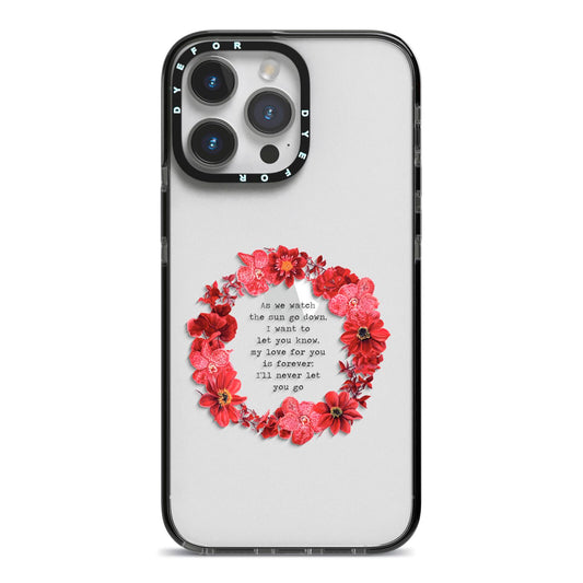 Valentine Wreath Quote iPhone 14 Pro Max Black Impact Case on Silver phone