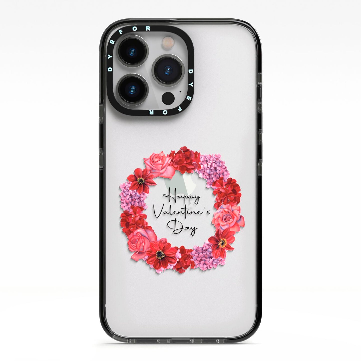 Valentine Wreath iPhone 13 Pro Black Impact Case on Silver phone